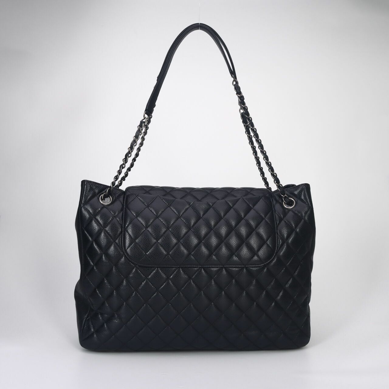 Chanel Caviar Large Shopping Tote with Small Flap #21 Black Shoulder Bag