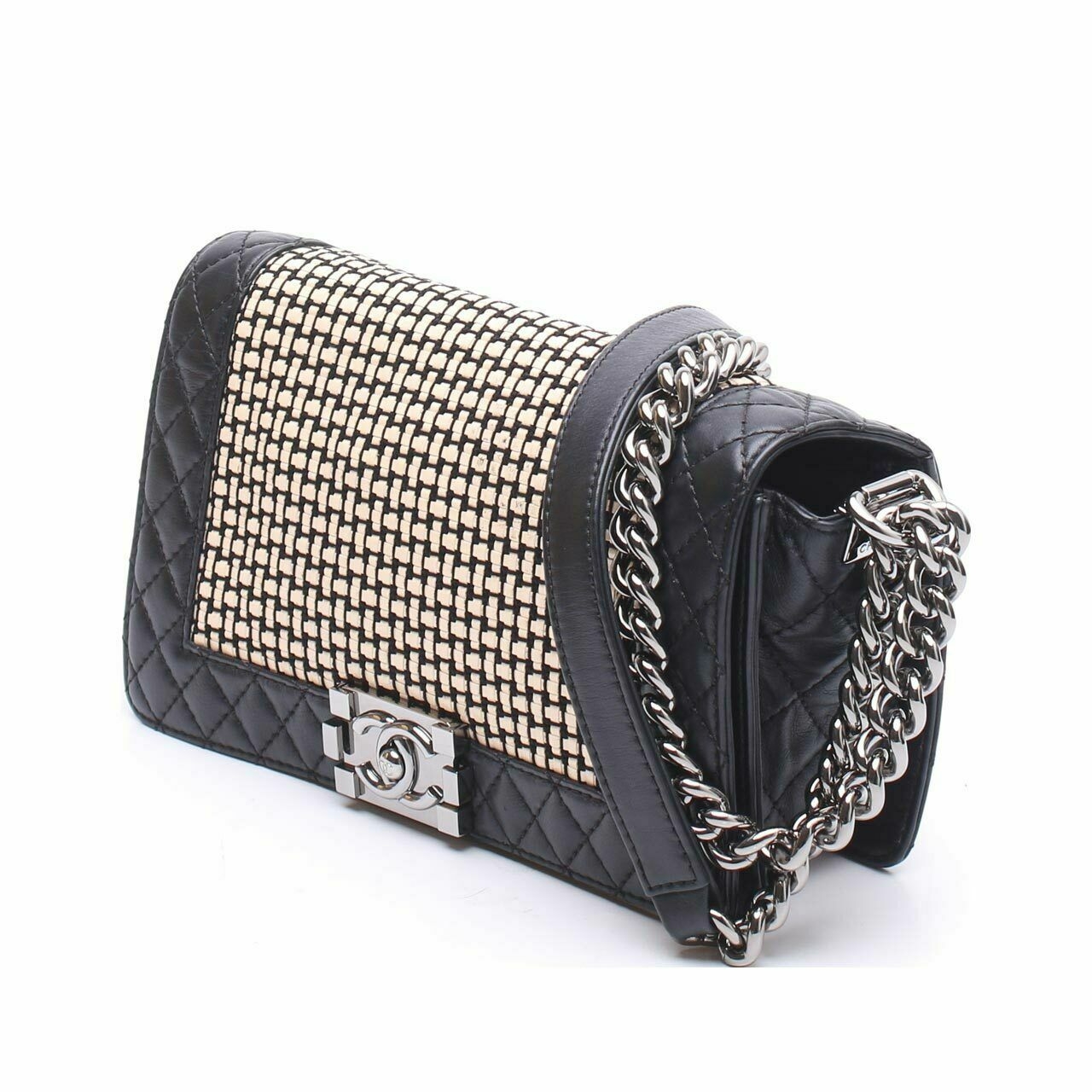 Chanel Boy Woven Black And White Flap Shoulder Bag