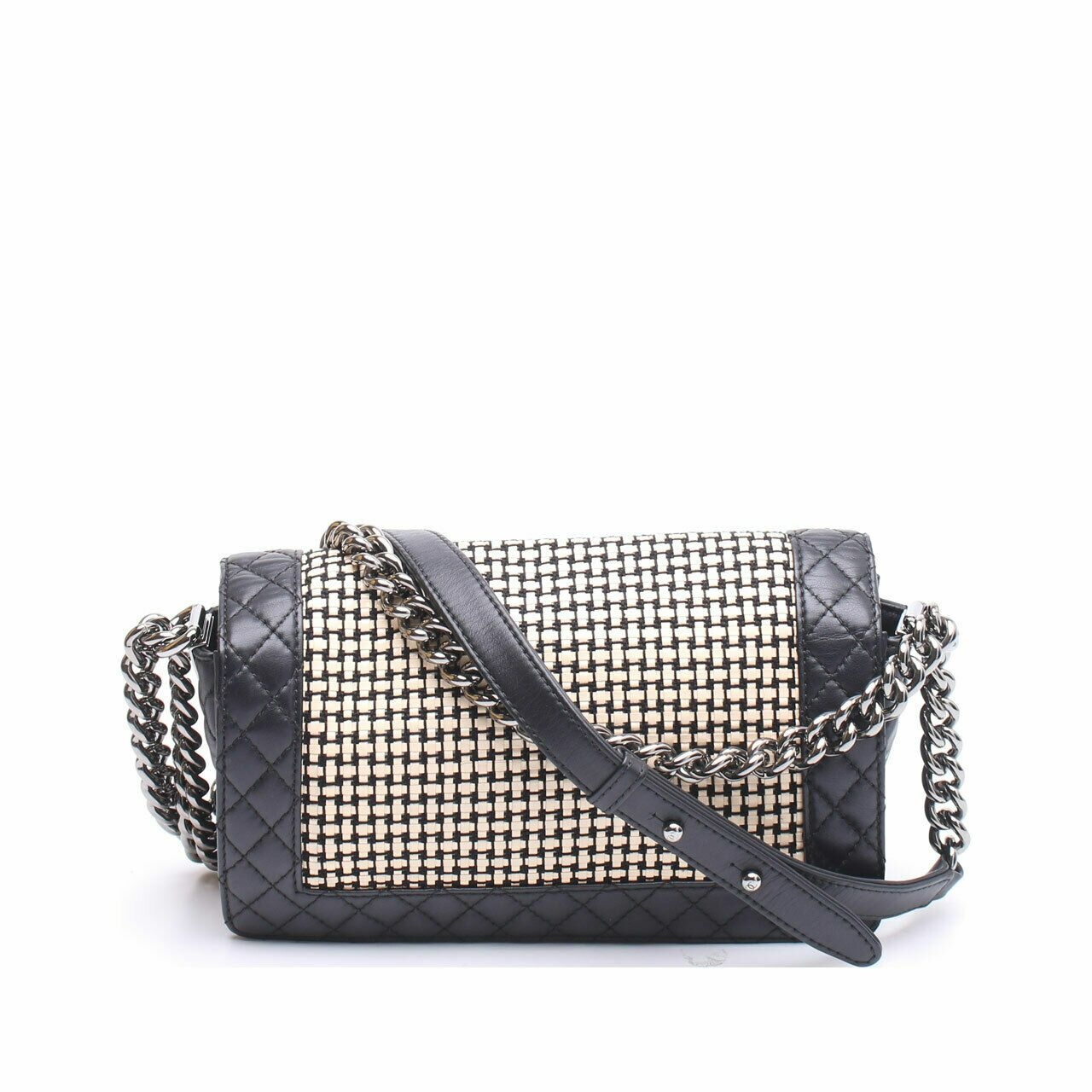 Chanel Boy Woven Black And White Flap Shoulder Bag