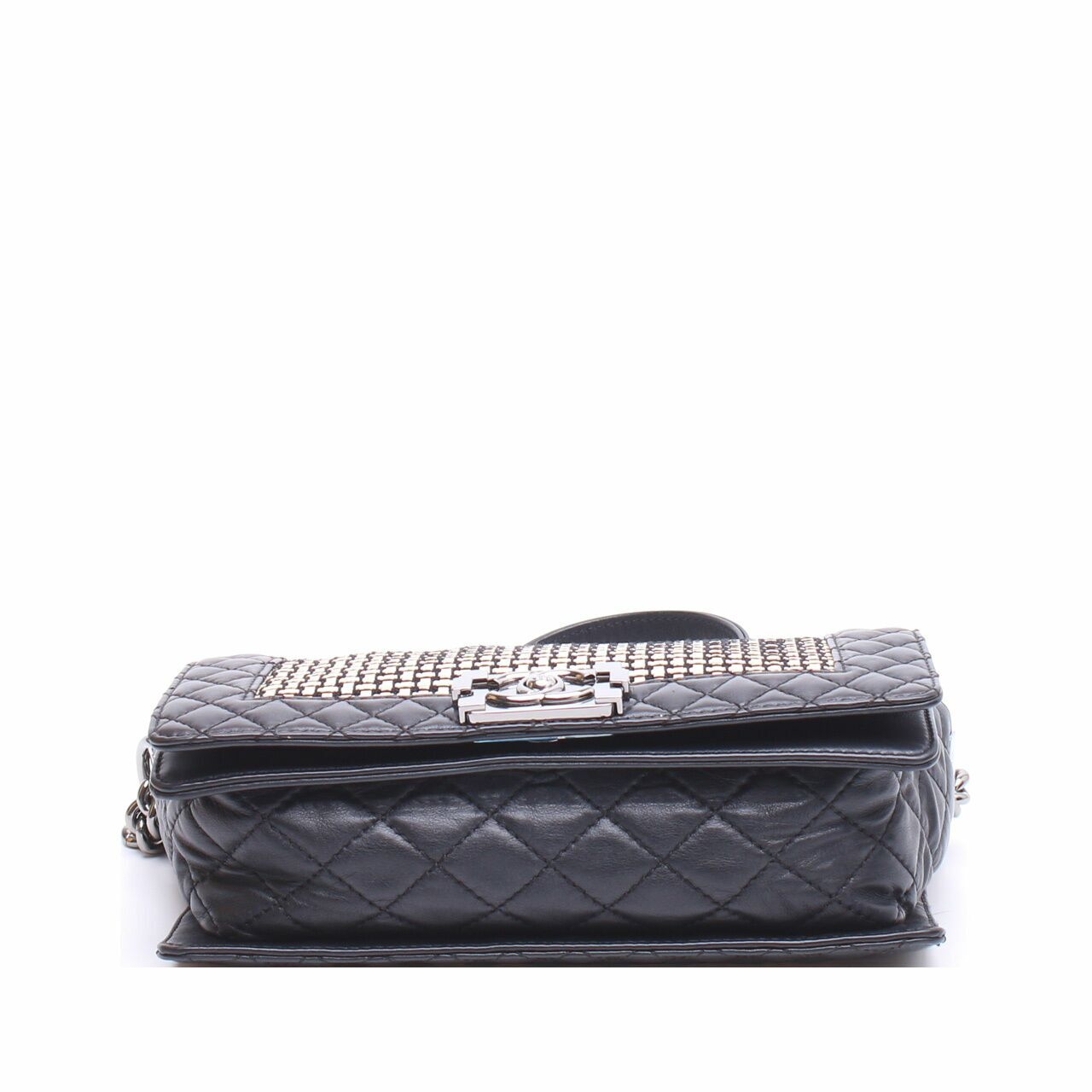 Chanel Boy Woven Black And White Flap Shoulder Bag