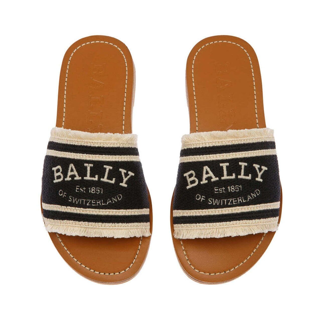 Bally Bianka Flat Fabric Slides Black/Bone