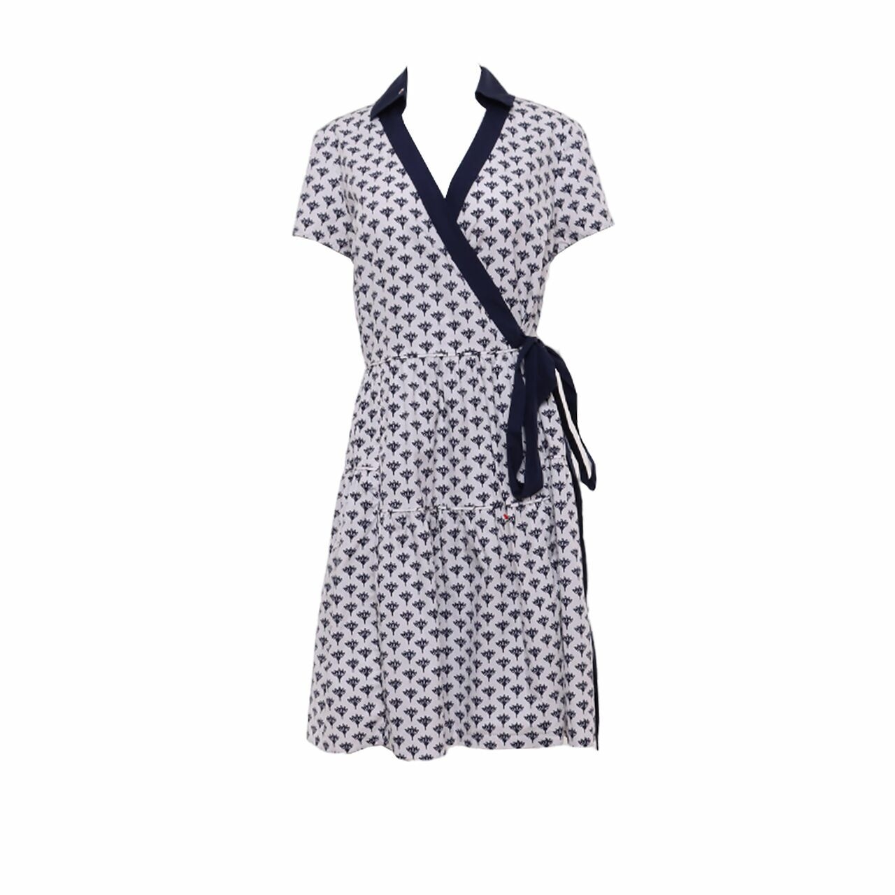 Diane Von Furstenberg Navy & White Floral Wrap Mini Dress