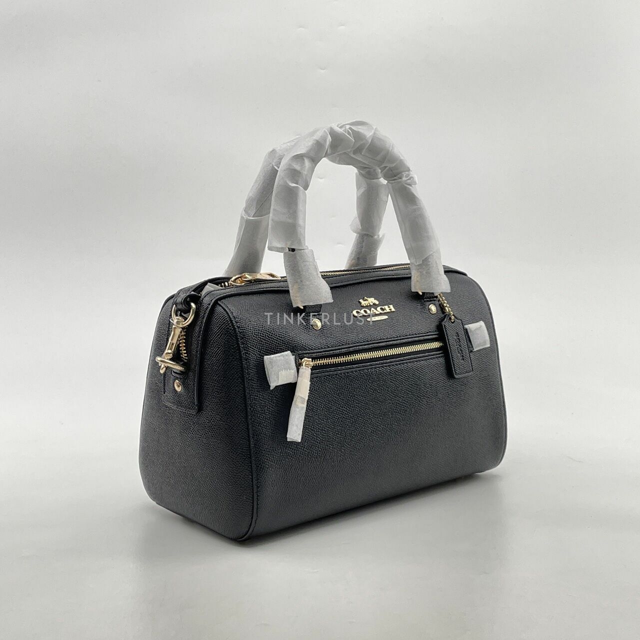 Coach C8287 Leather Rowan Signature Strap Black Khaki Satchel