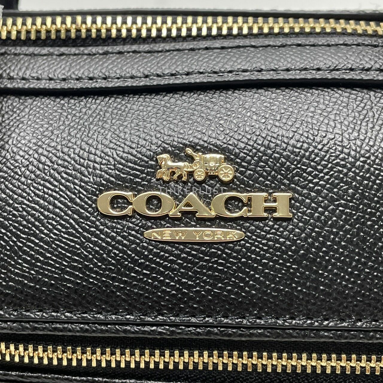 Coach C8287 Leather Rowan Signature Strap Black Khaki Satchel