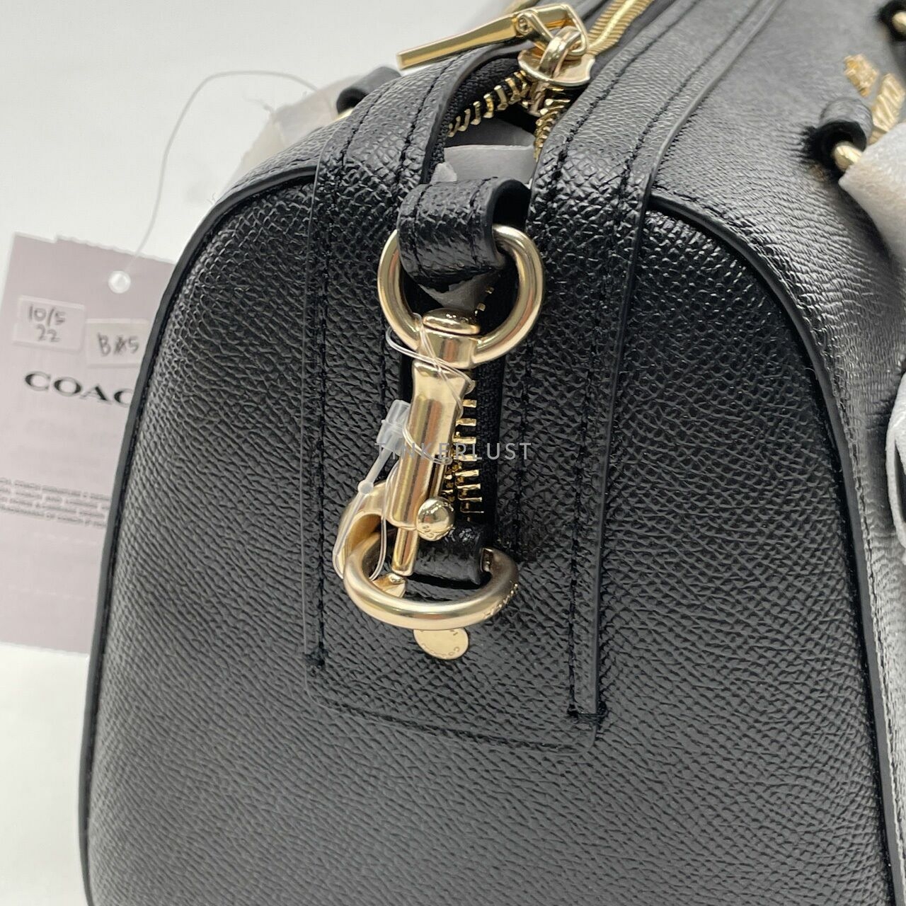 Coach C8287 Leather Rowan Signature Strap Black Khaki Satchel