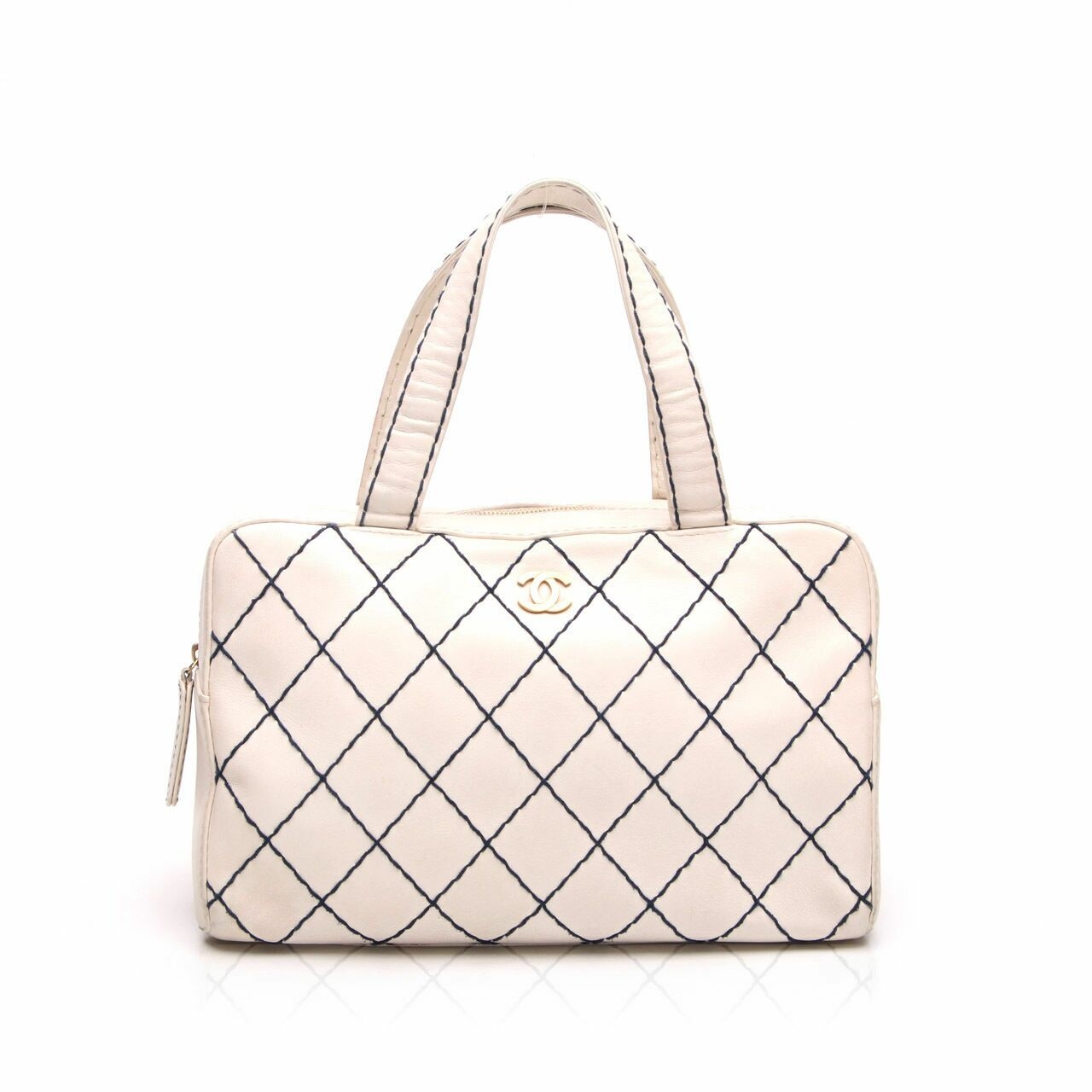 Chanel Calfskin Wild Stitch Top Handle Bag White