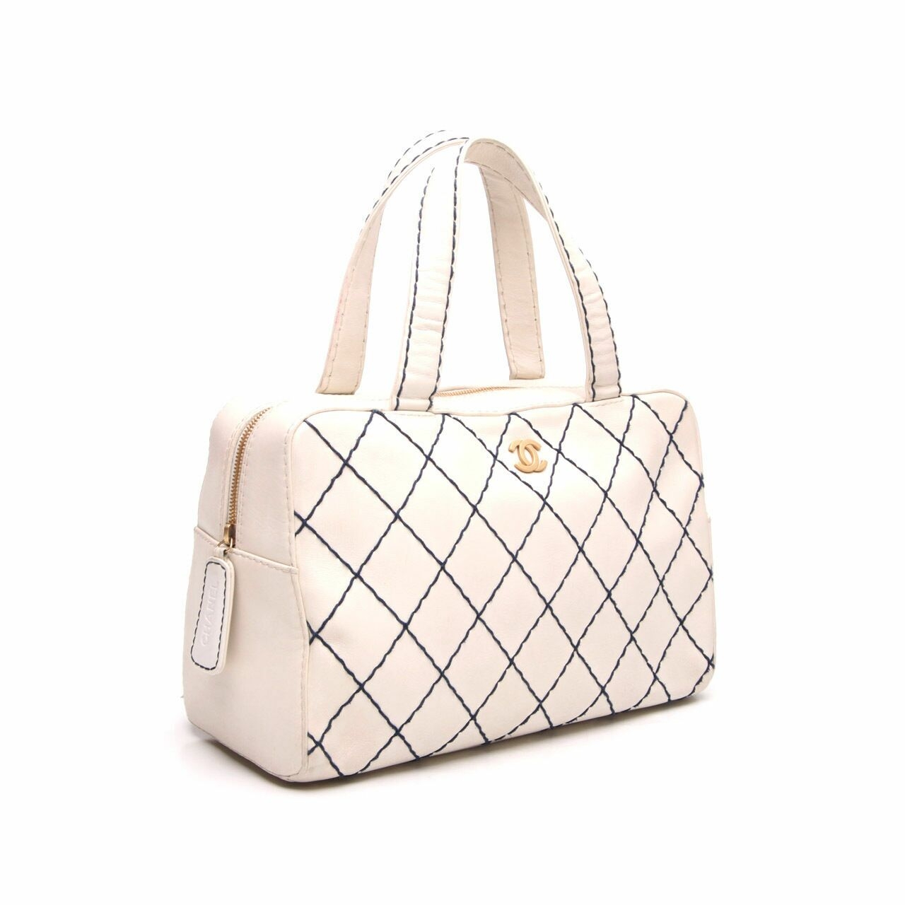 Chanel Calfskin Wild Stitch Top Handle Bag White