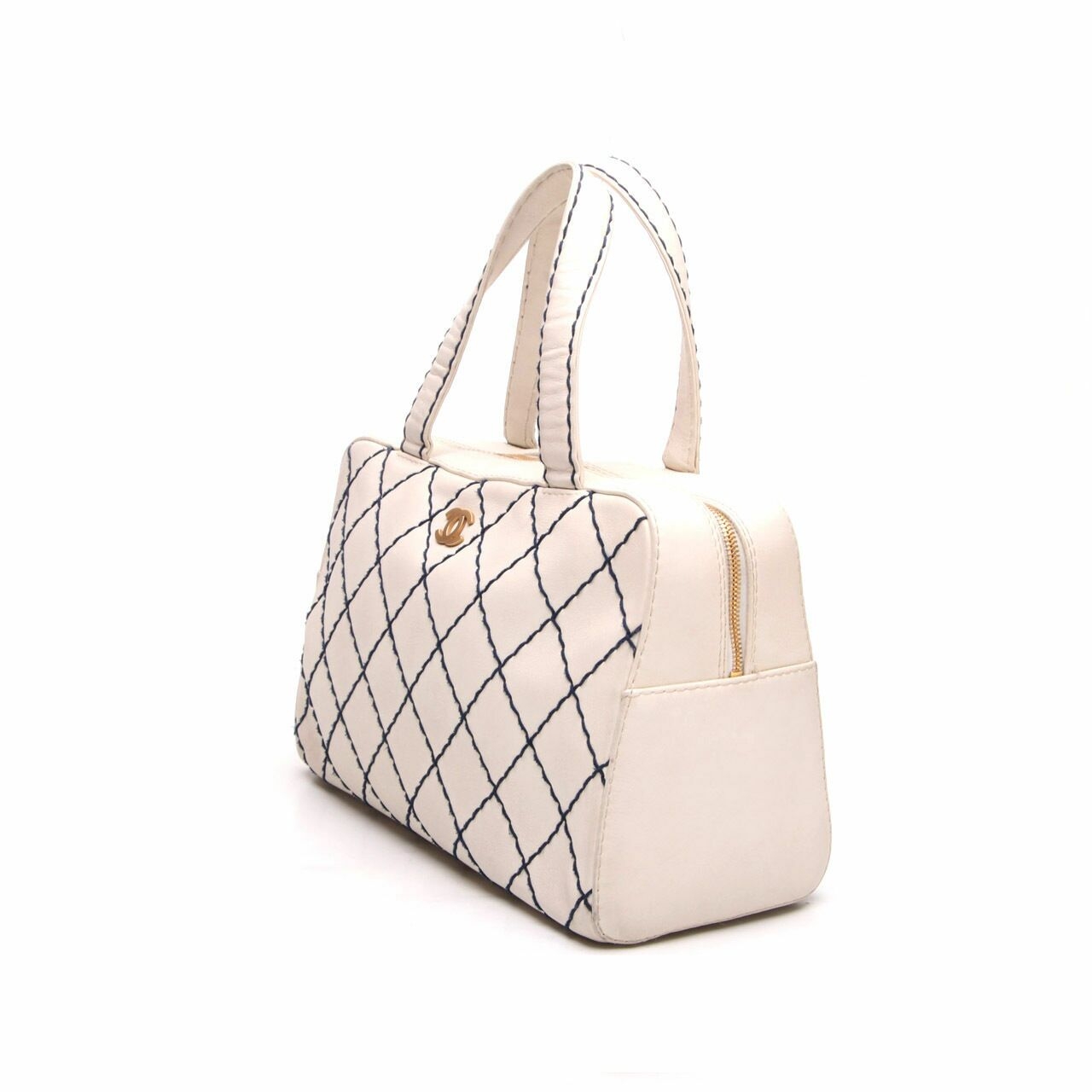 Chanel Calfskin Wild Stitch Top Handle Bag White