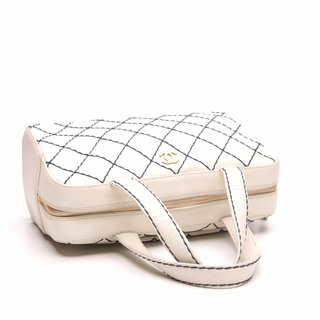 Chanel Calfskin Wild Stitch Top Handle Bag White