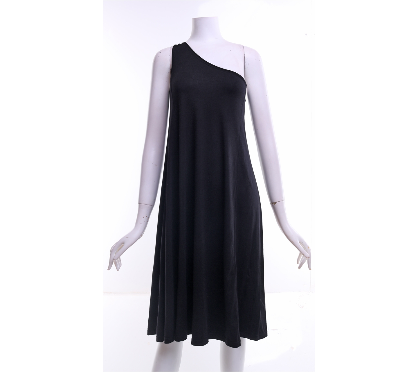 Cotton Ink Black One Shoulder Mini Dress