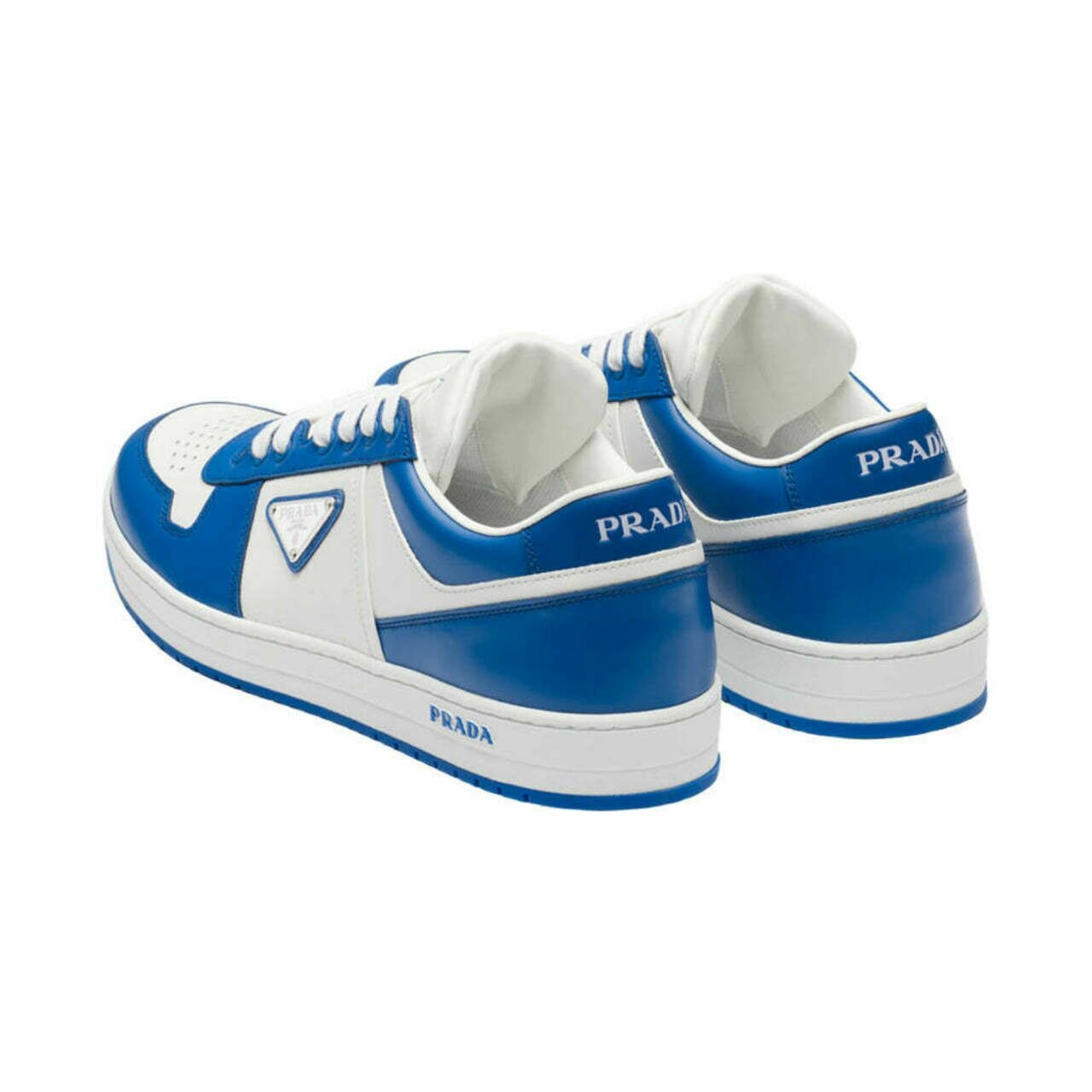 Enamel Triangle Logo White Downtown Leather Sneakers White/Coblat Blue