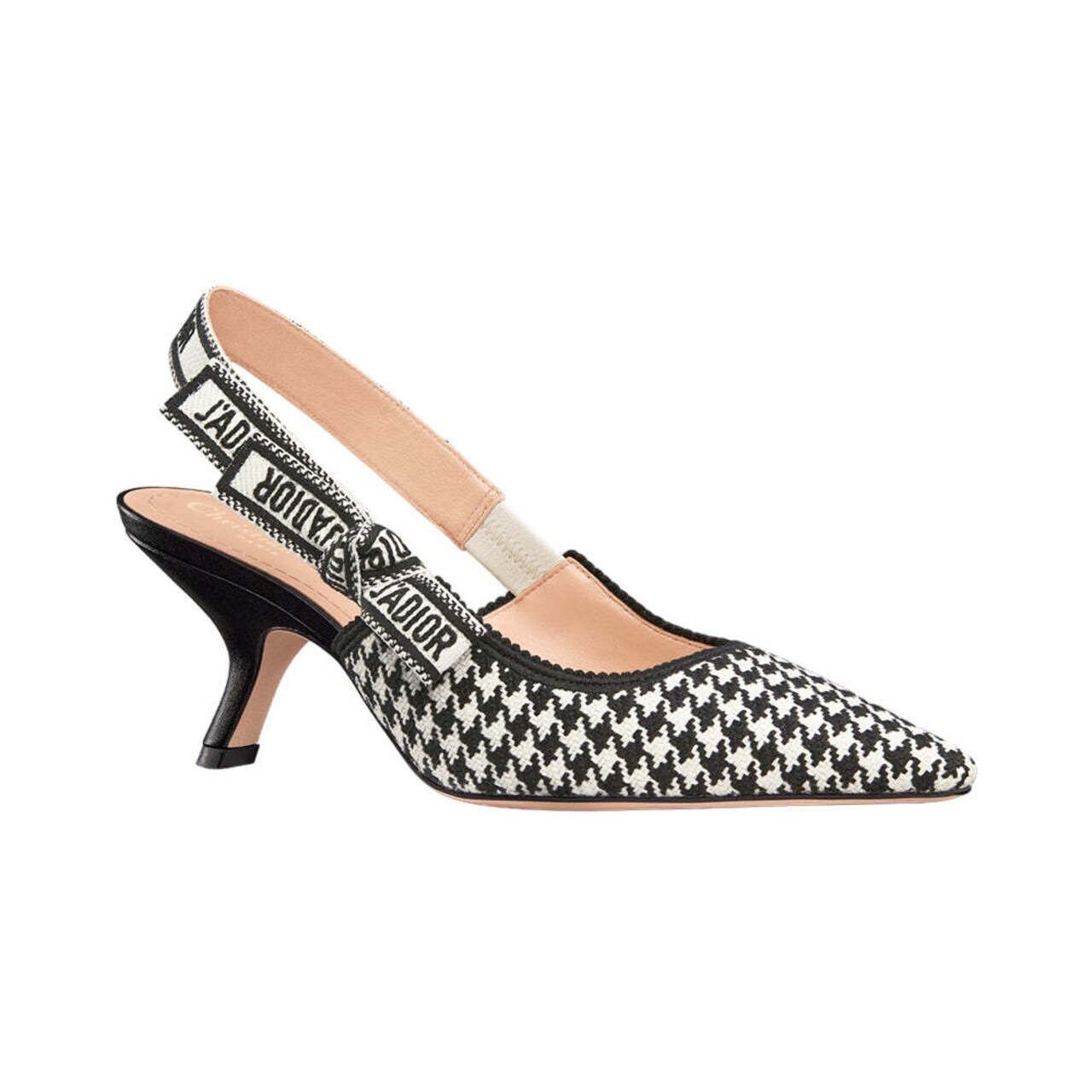 Christian Dior Slingback Pump Black and White Micro-Houndstooth Embroidered Cotton