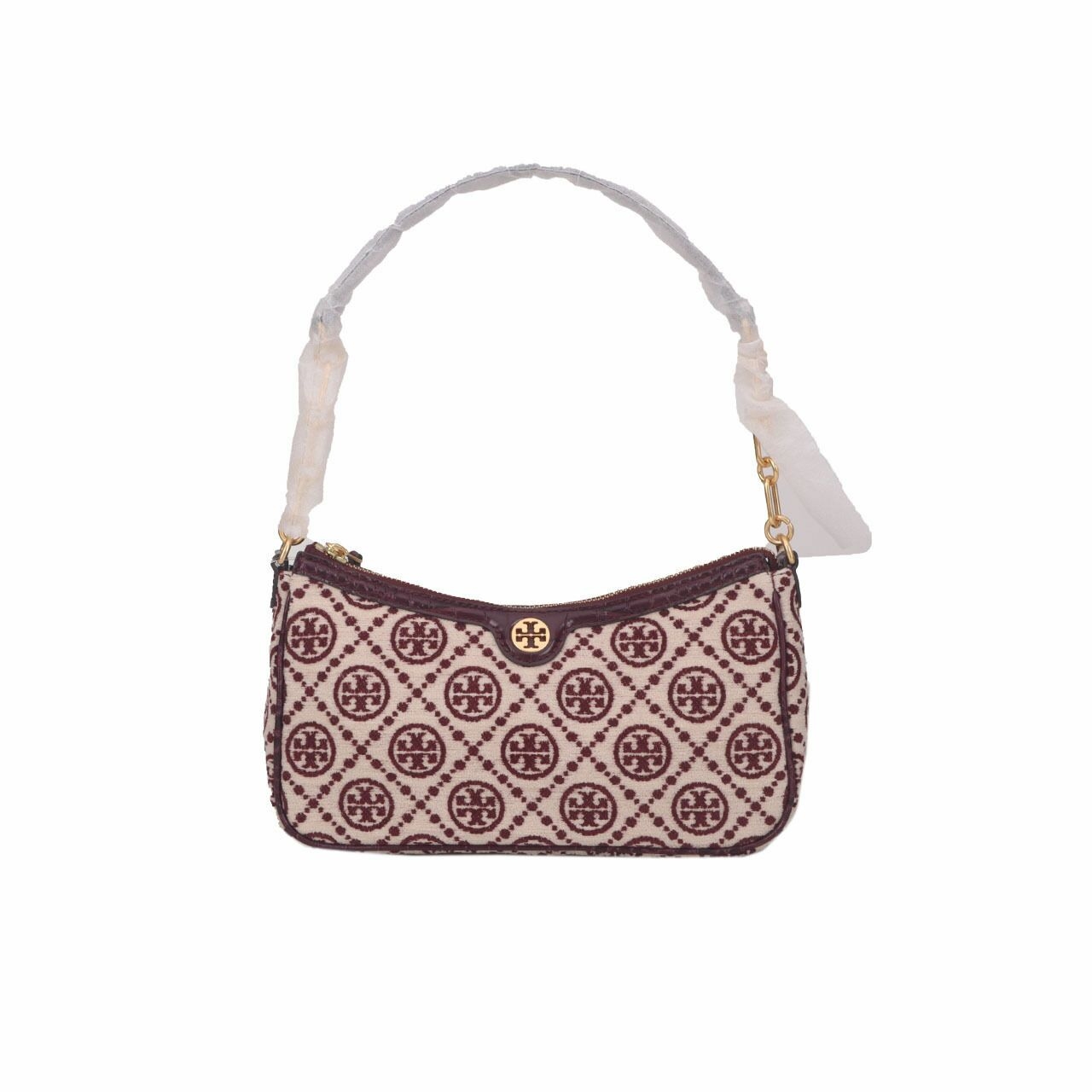 Tory Burch T Monogram Chenille Studio Claret New Cream Shoulder Bag