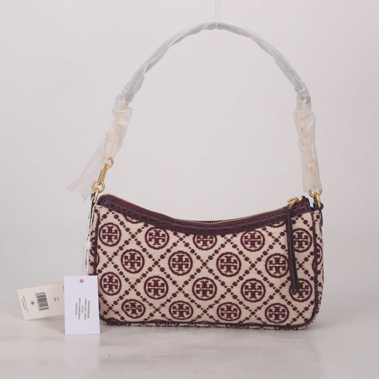 Tory Burch T Monogram Chenille Studio Claret New Cream Shoulder Bag