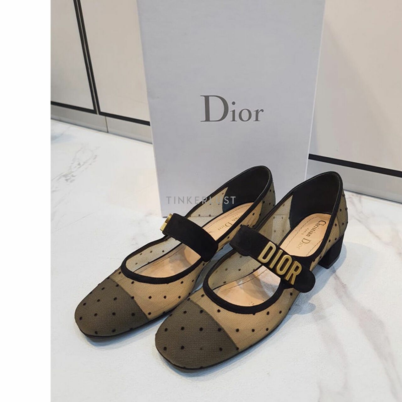 Christian Dior Mesh Polkadot Block Heels