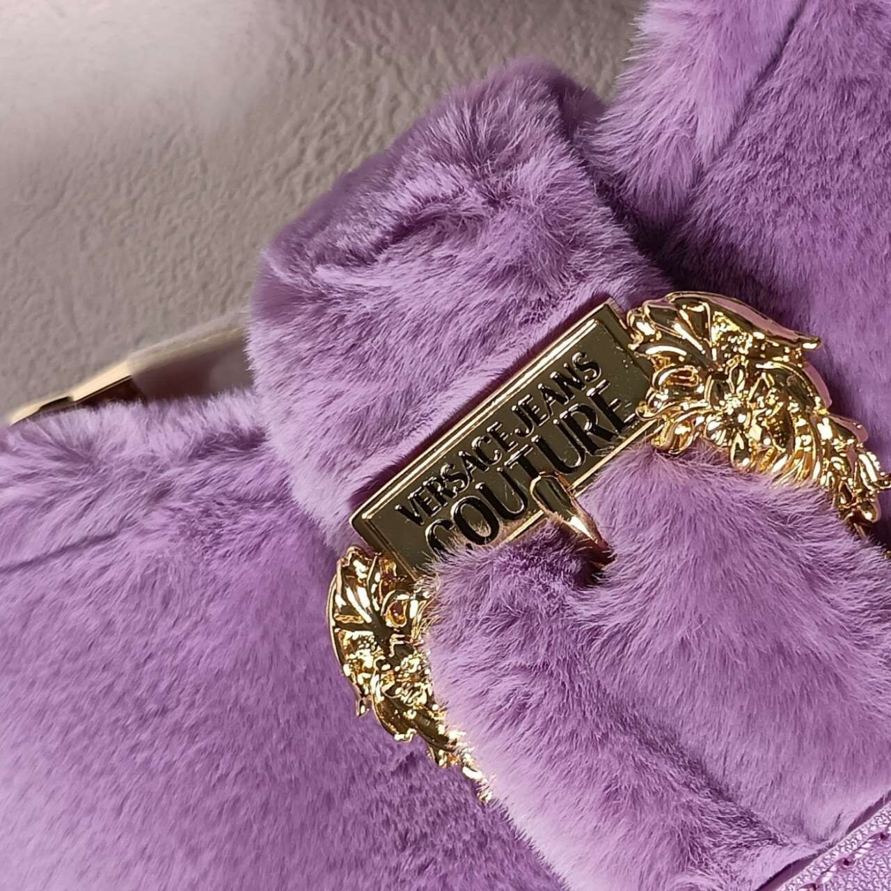 Versace Jeans Couture Faux Fur Purple Sling Bag 