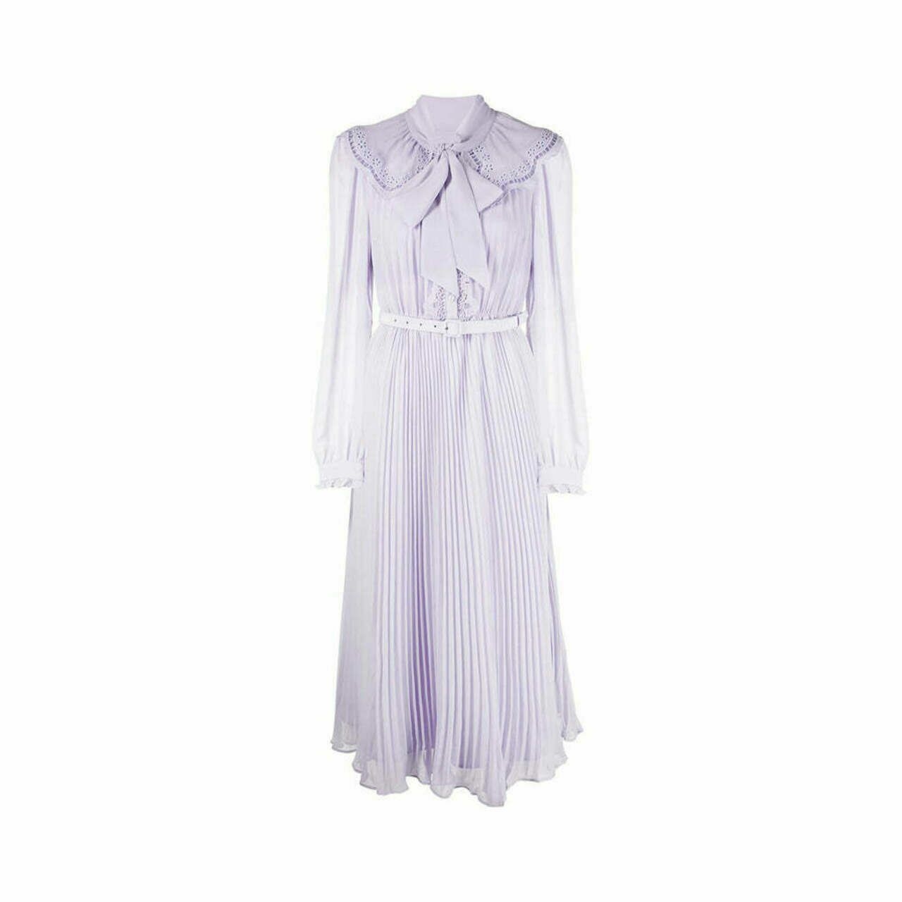 Self Portrait Broderie Collar Chiffon Midi Dress Lilac