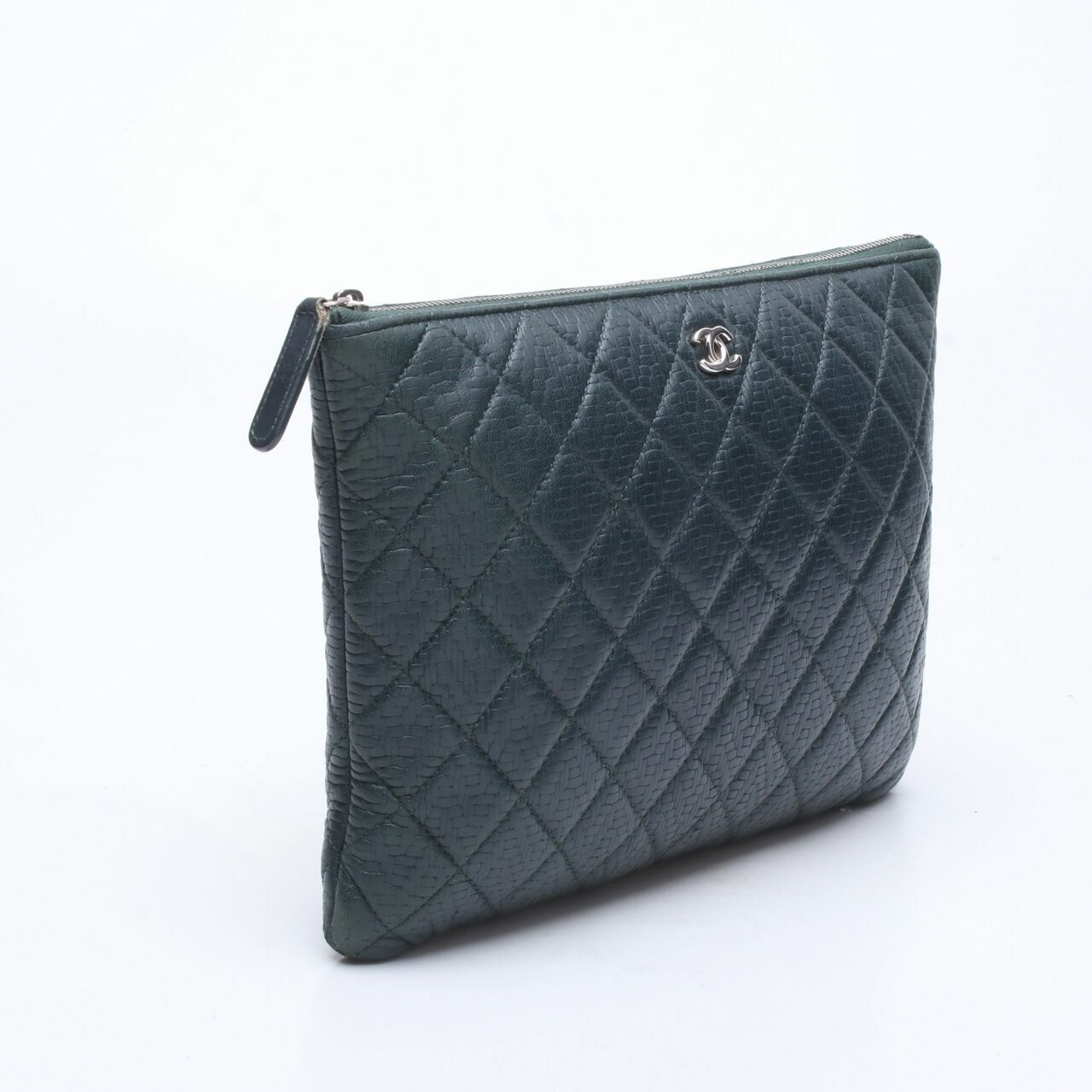 Chanel O Case Quilted Leather Dark Green #21