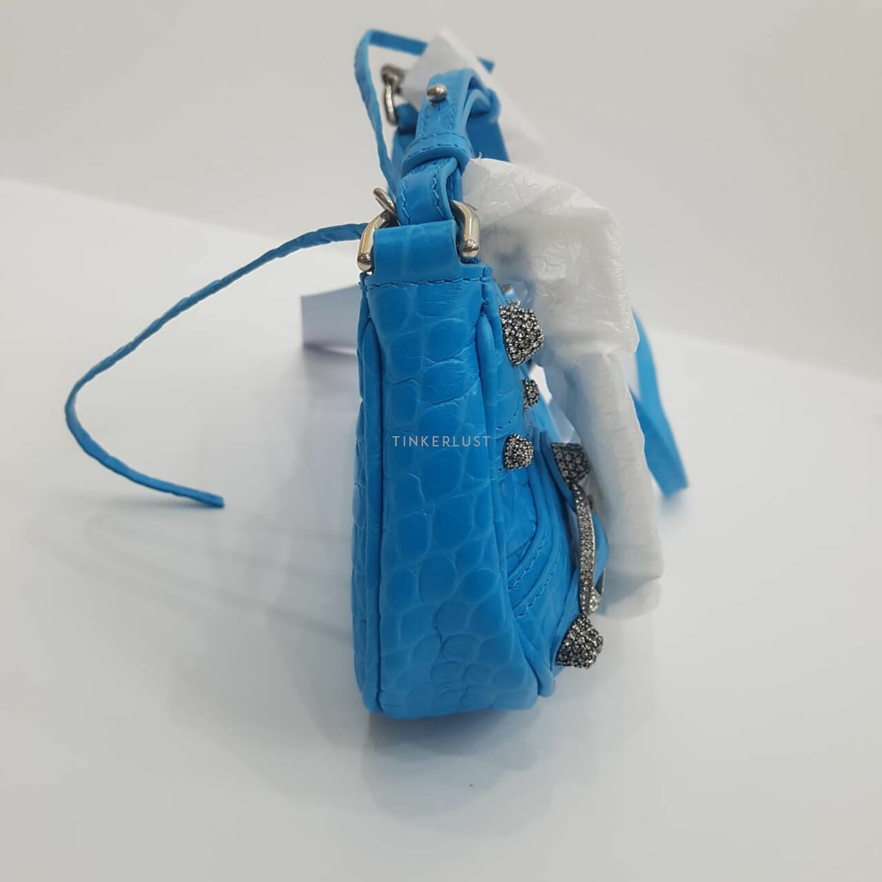 Balenciaga Le Cagole Mini Blue Cyan Swarovski Hardware Sling Bag