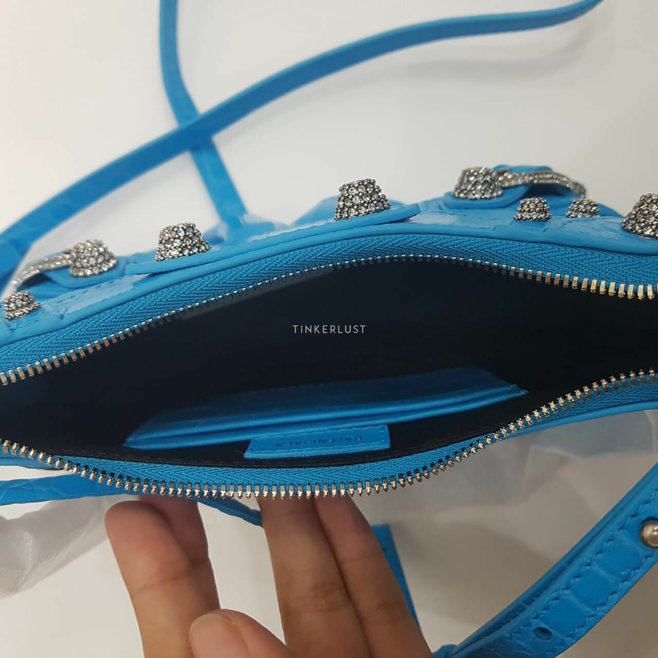 Balenciaga Le Cagole Mini Blue Cyan Swarovski Hardware Sling Bag