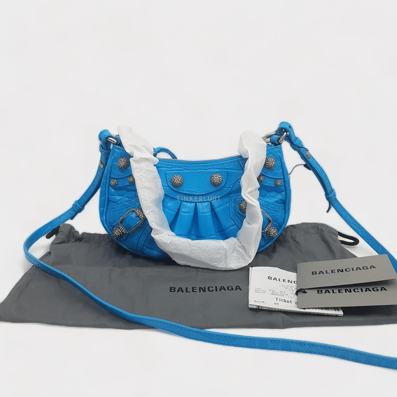 Balenciaga Le Cagole Mini Blue Cyan Swarovski Hardware Sling Bag