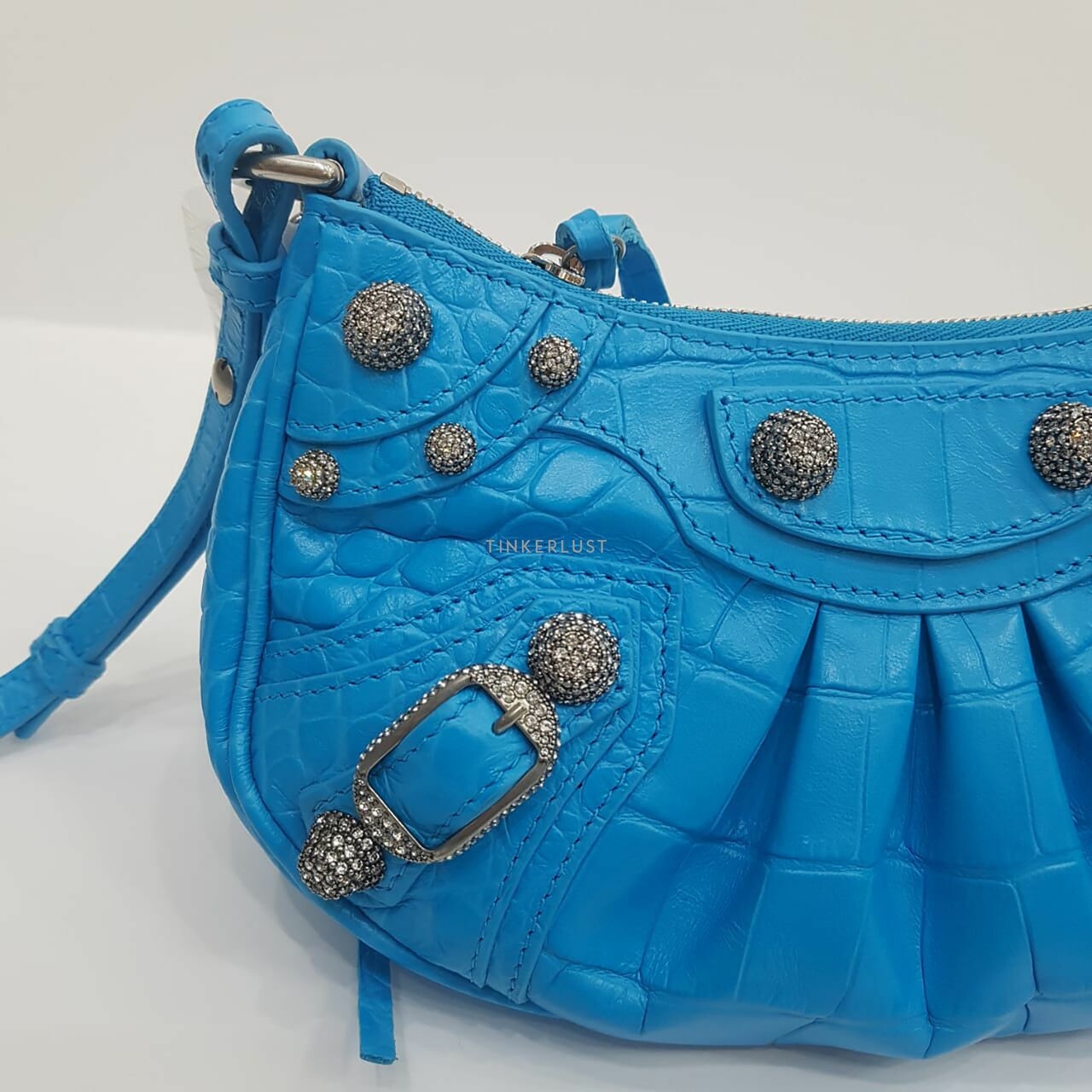 Balenciaga Le Cagole Mini Blue Cyan Swarovski Hardware Sling Bag