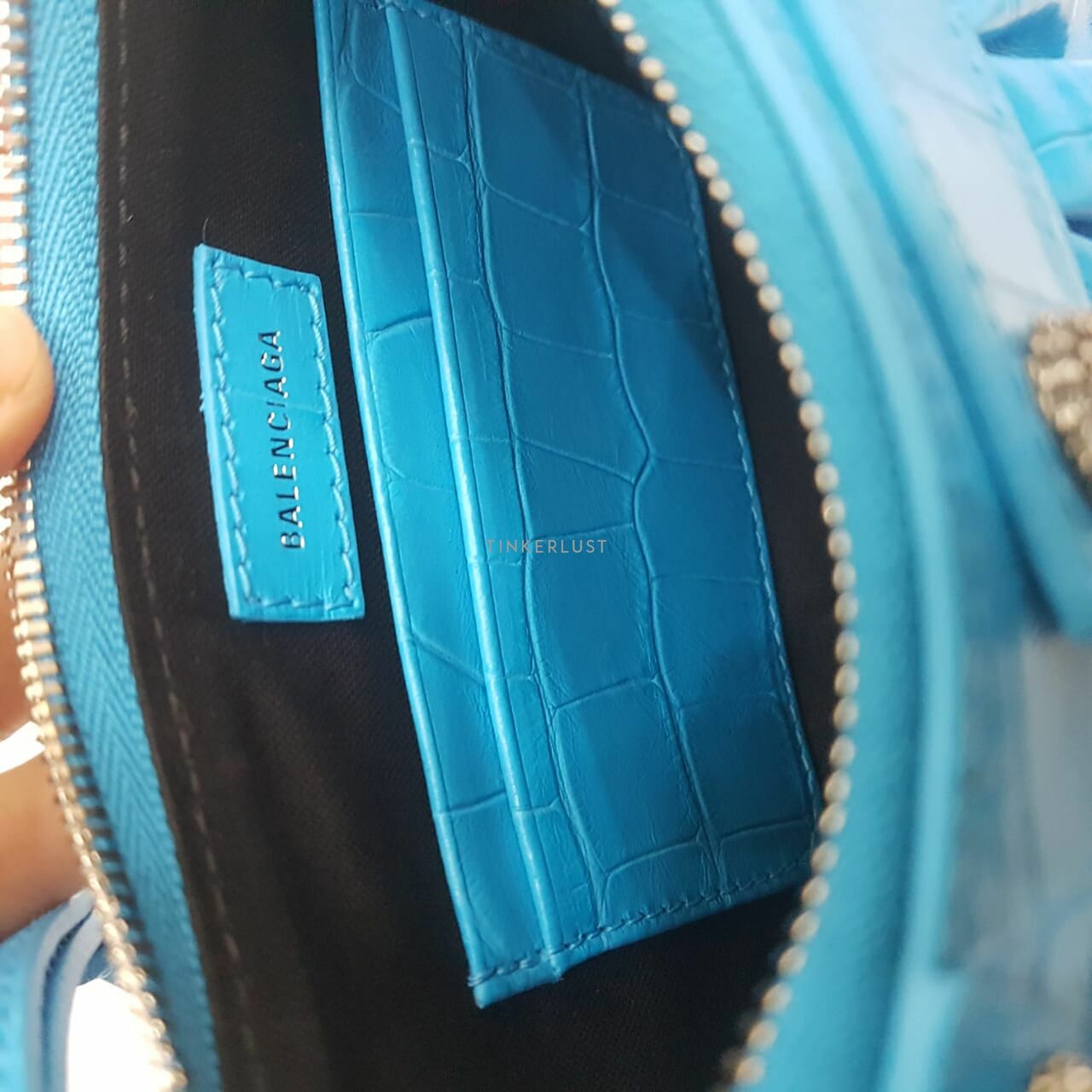 Balenciaga Le Cagole Mini Blue Cyan Swarovski Hardware Sling Bag