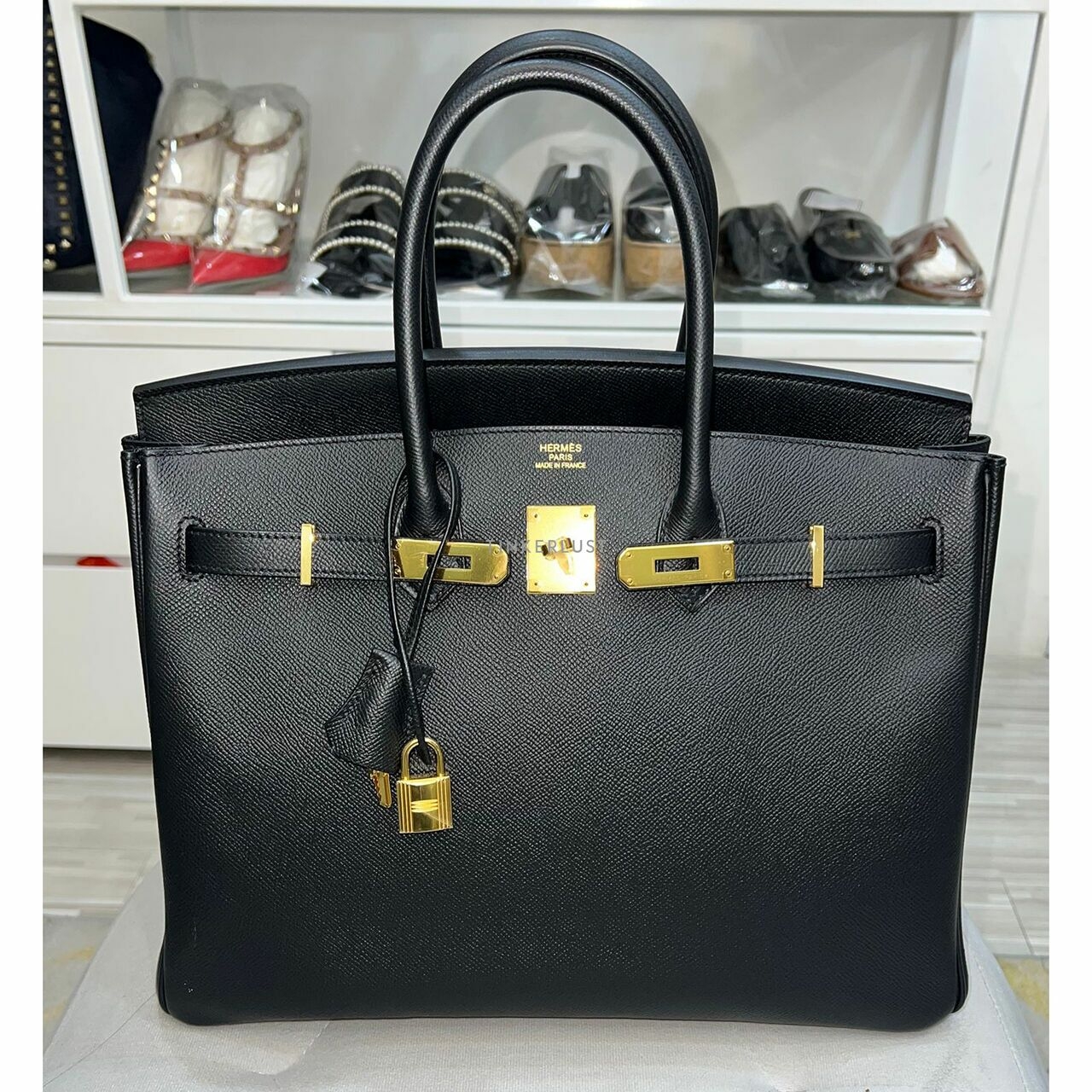 Hermes Birkin 35 Black Epsom GHW #X  Handbag