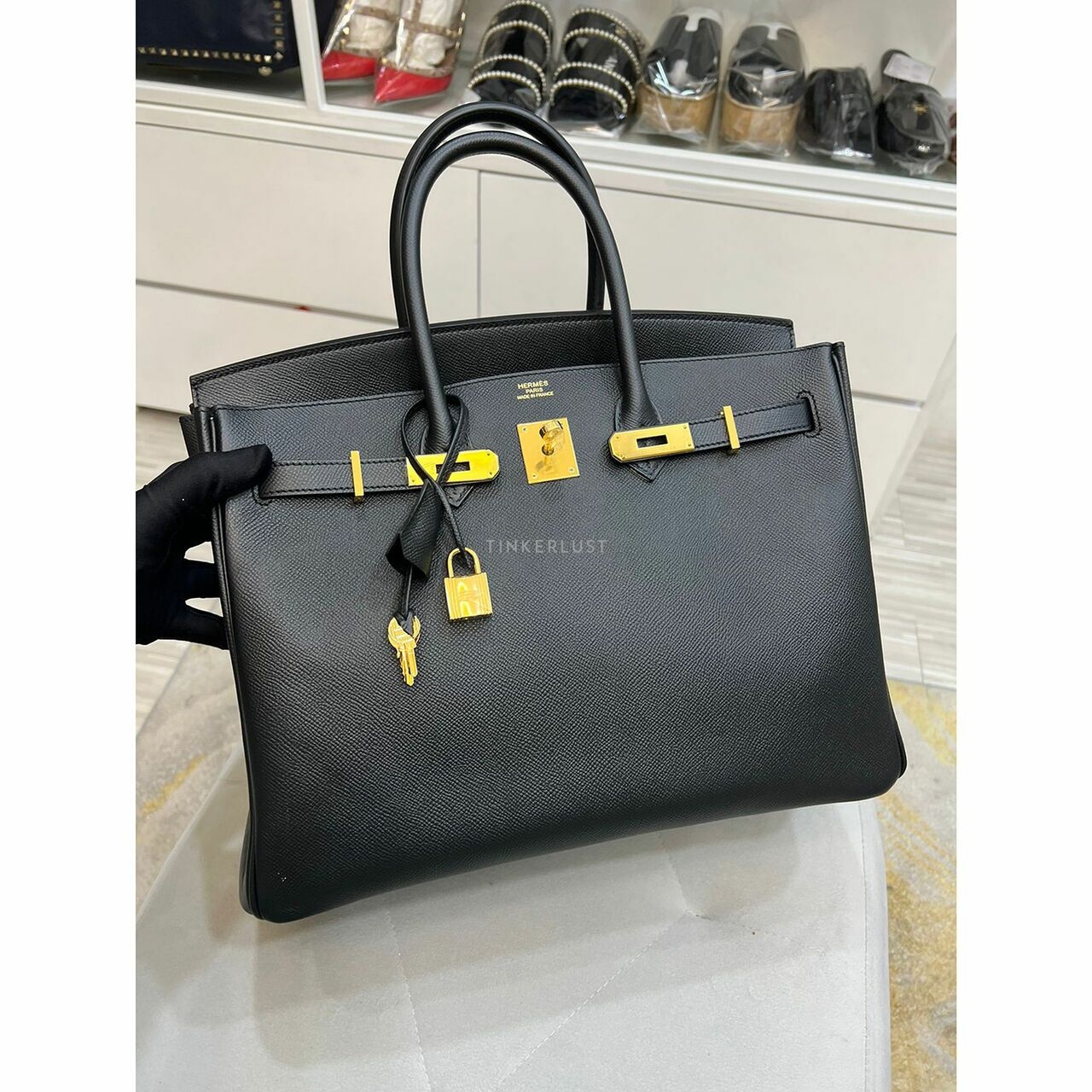 Hermes Birkin 35 Black Epsom GHW #X  Handbag