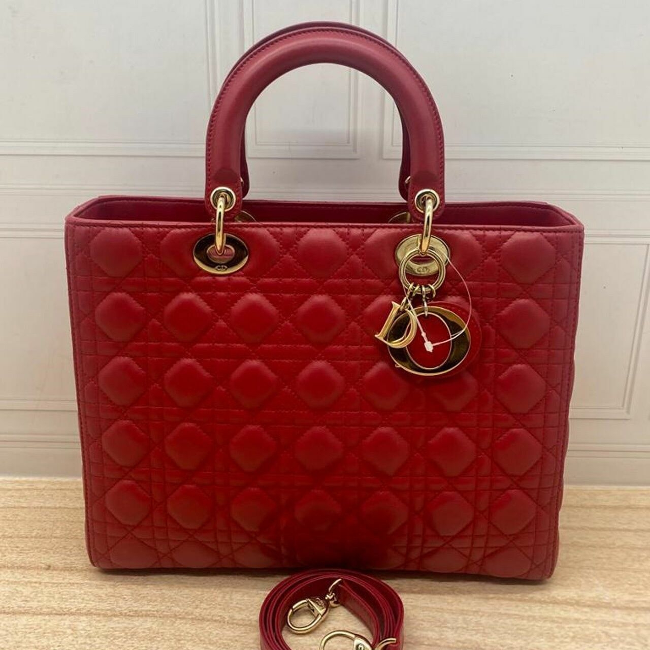 Christian Dior Lady Dior Large Red Bag 2014 Satchel