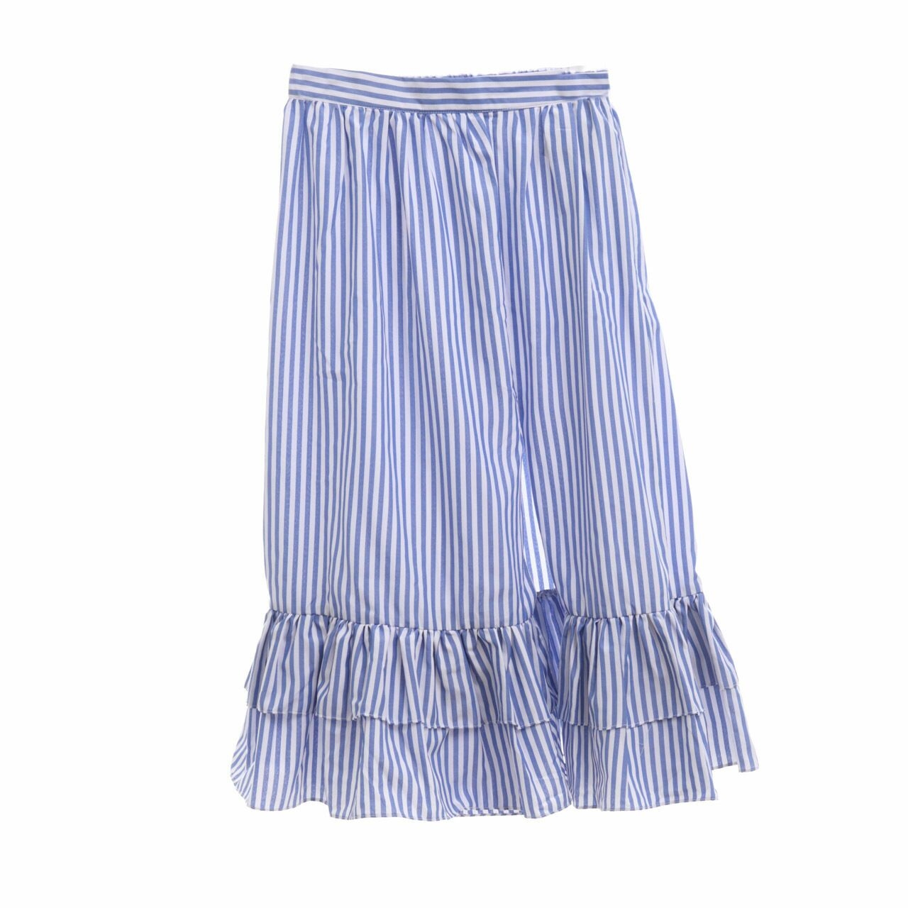 Modelano Blue & White Slit Stripes Midi Skirt