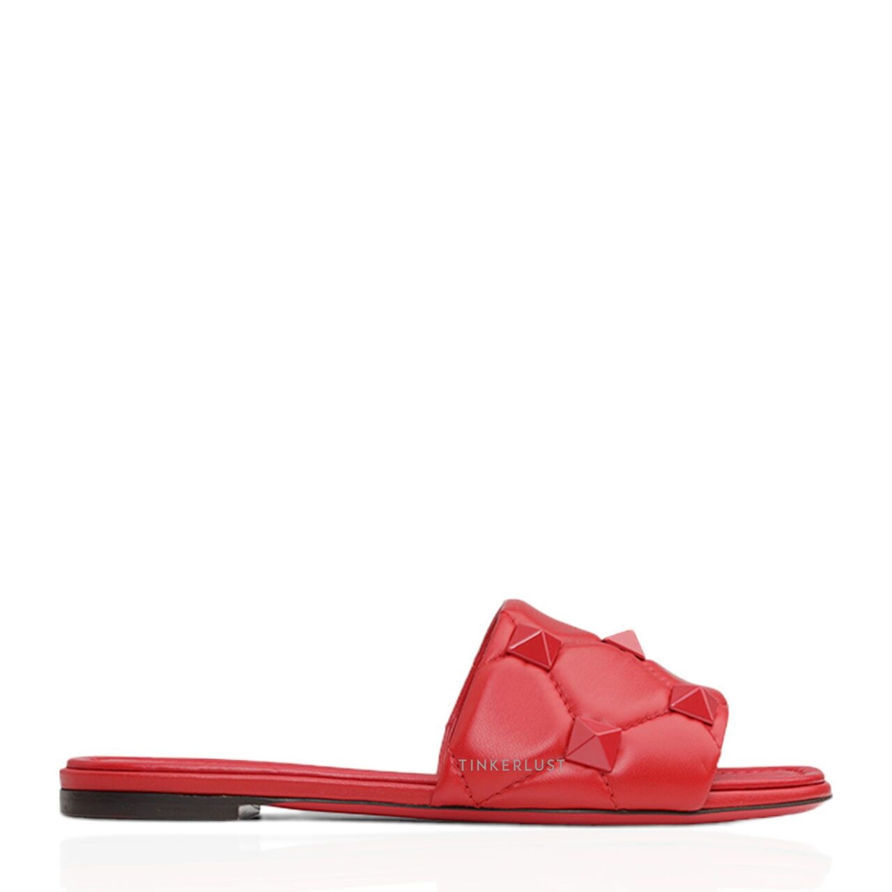 Valentino Garavani Roman Stud Quilted Leather in All Red  Slide Sandals