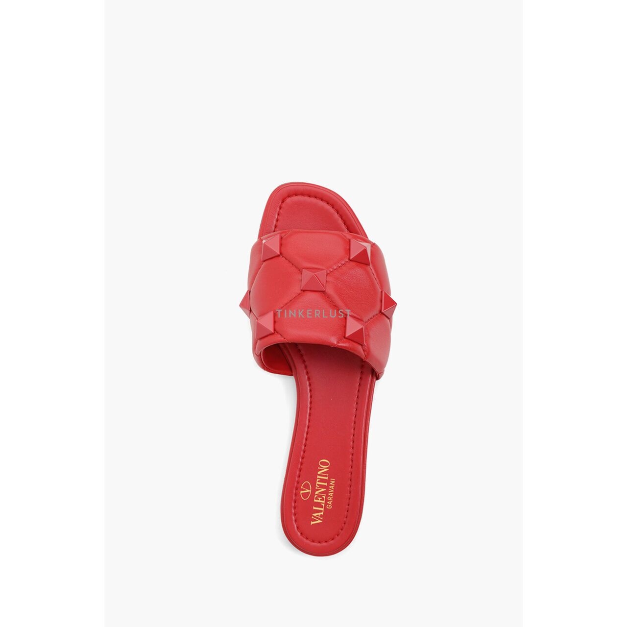 Valentino Garavani Roman Stud Quilted Leather in All Red  Slide Sandals