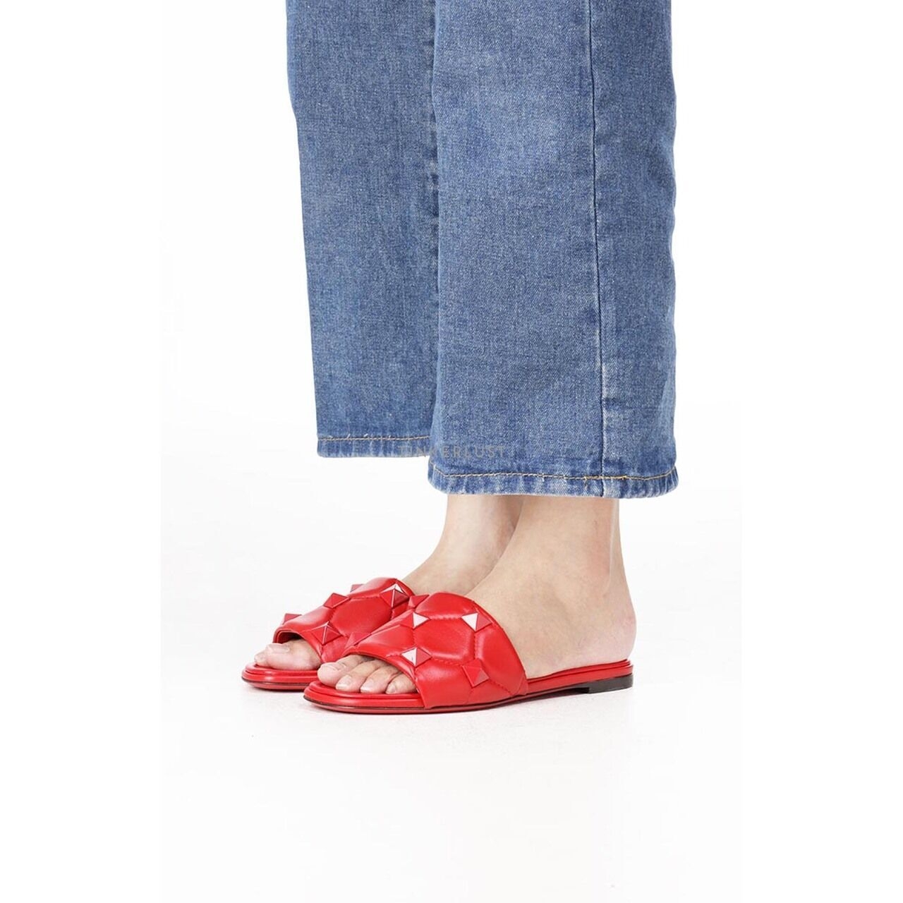 Valentino Garavani Roman Stud Quilted Leather in All Red  Slide Sandals