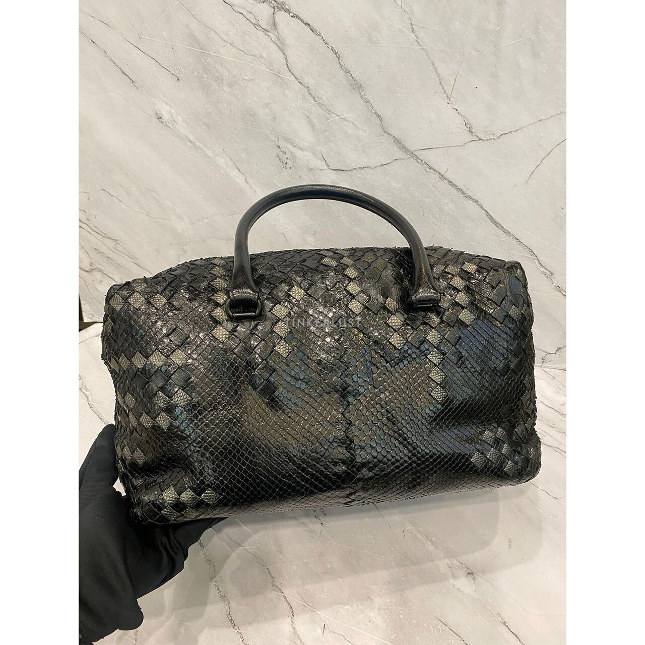 Bottega Veneta Bowling Python Leather Black SHW 2009 Handbag