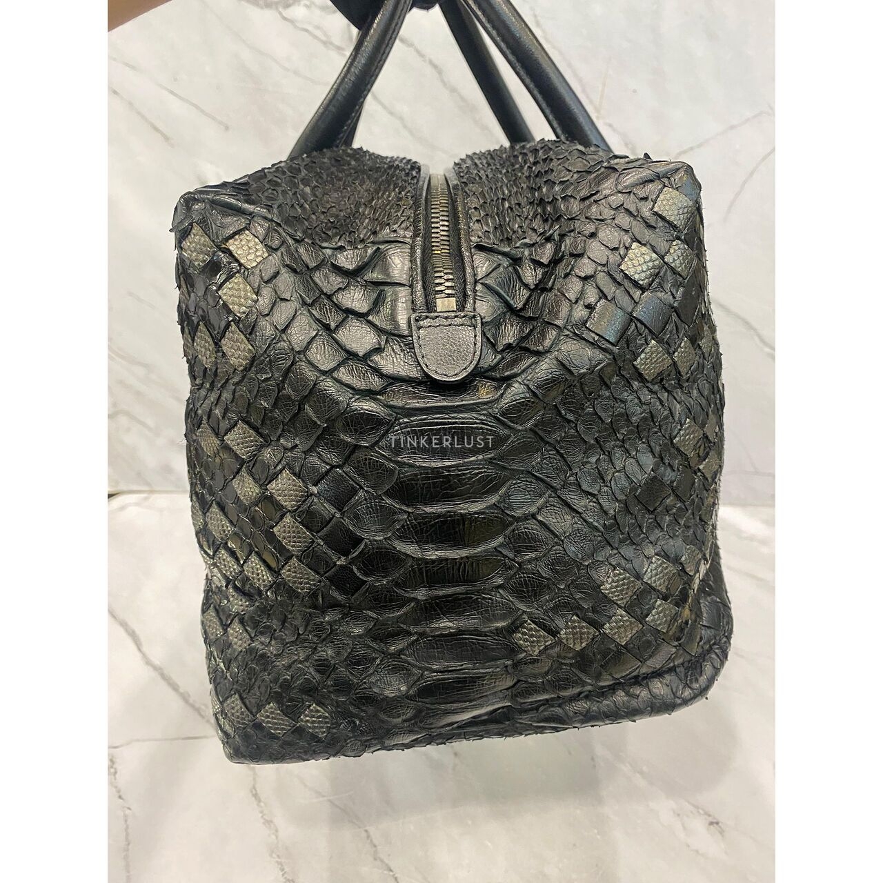 Bottega Veneta Bowling Python Leather Black SHW 2009 Handbag