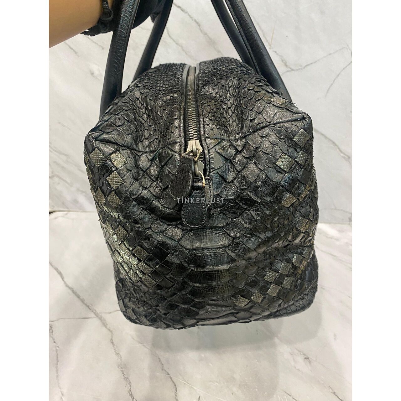 Bottega Veneta Bowling Python Leather Black SHW 2009 Handbag