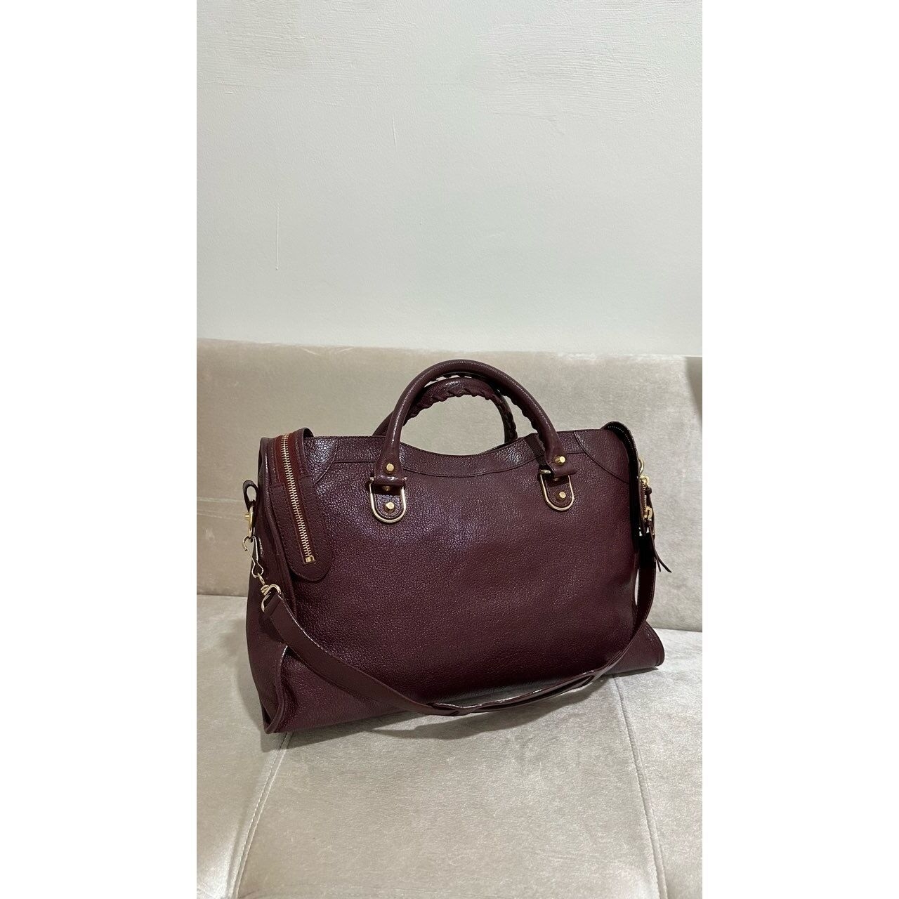 Balenciaga City Burgundy & Maroon Chevre Metallic Edge GHW Shoulder Bag