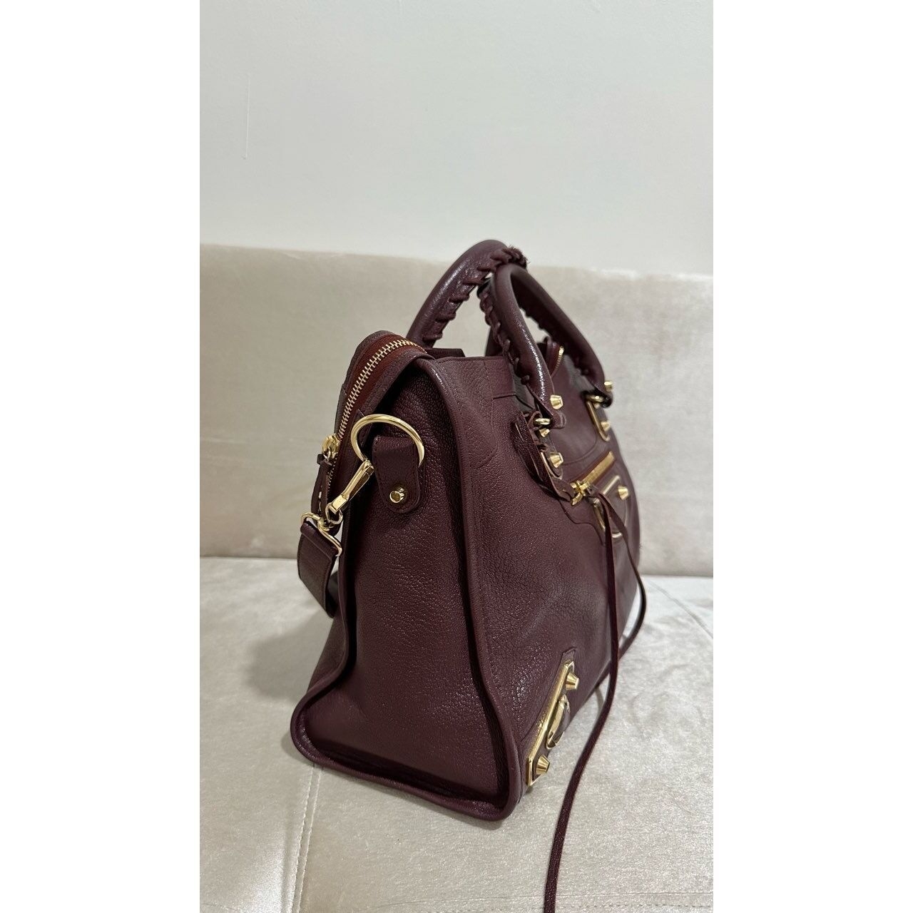 Balenciaga City Burgundy & Maroon Chevre Metallic Edge GHW Shoulder Bag