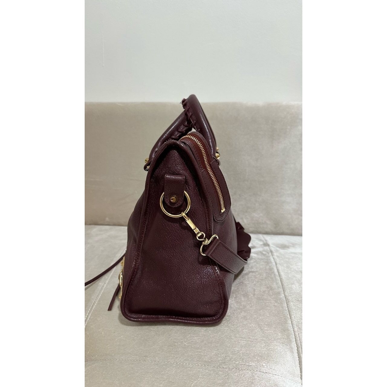 Balenciaga City Burgundy & Maroon Chevre Metallic Edge GHW Shoulder Bag