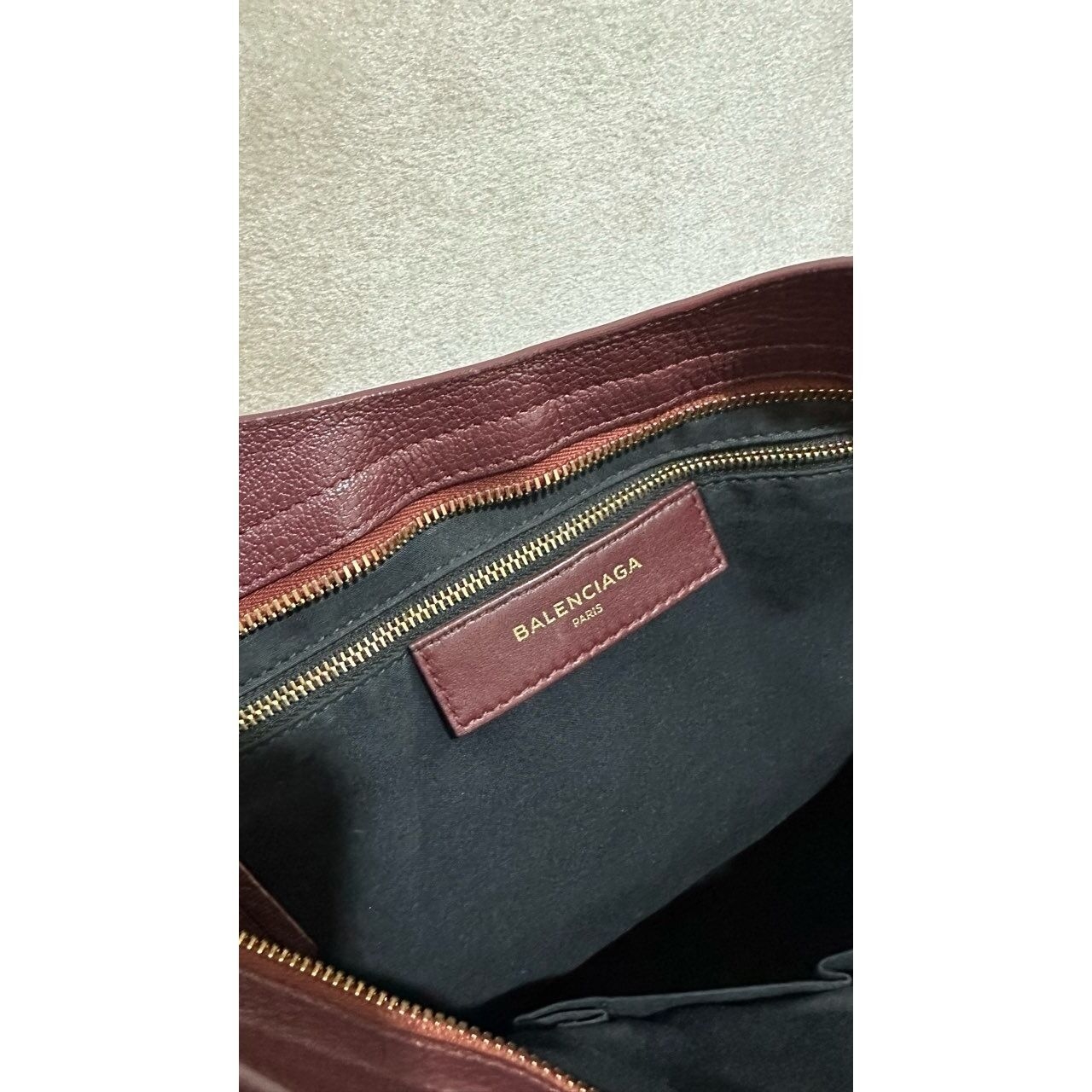 Balenciaga City Burgundy & Maroon Chevre Metallic Edge GHW Shoulder Bag