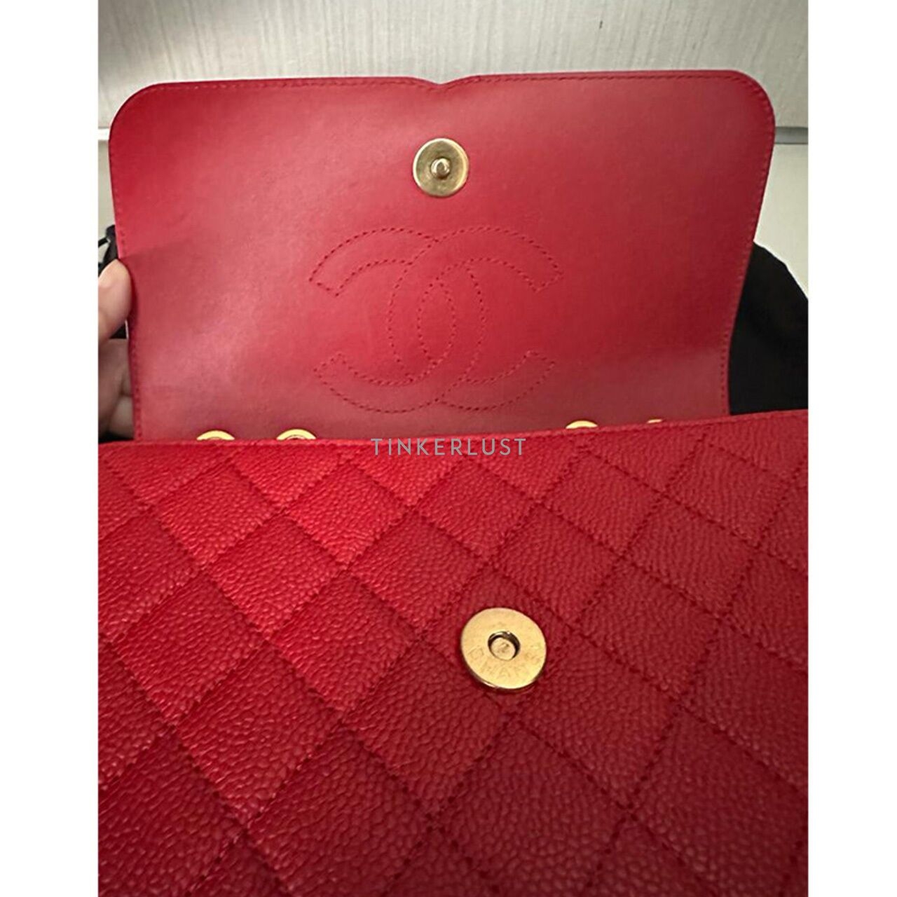 Chanel Filigree Small Red Quilted Caviar #22 GHW Sling Bag