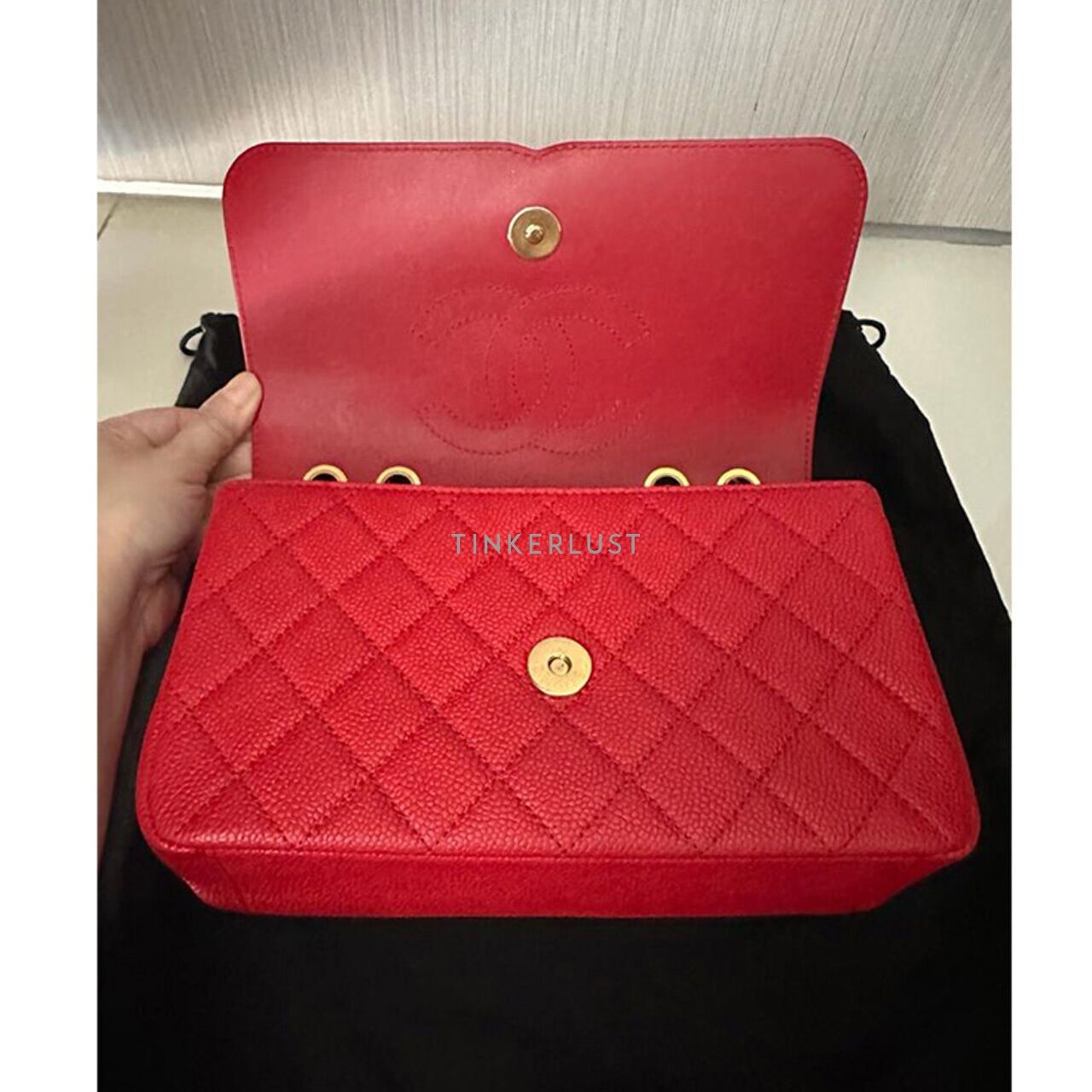 Chanel Filigree Small Red Quilted Caviar #22 GHW Sling Bag