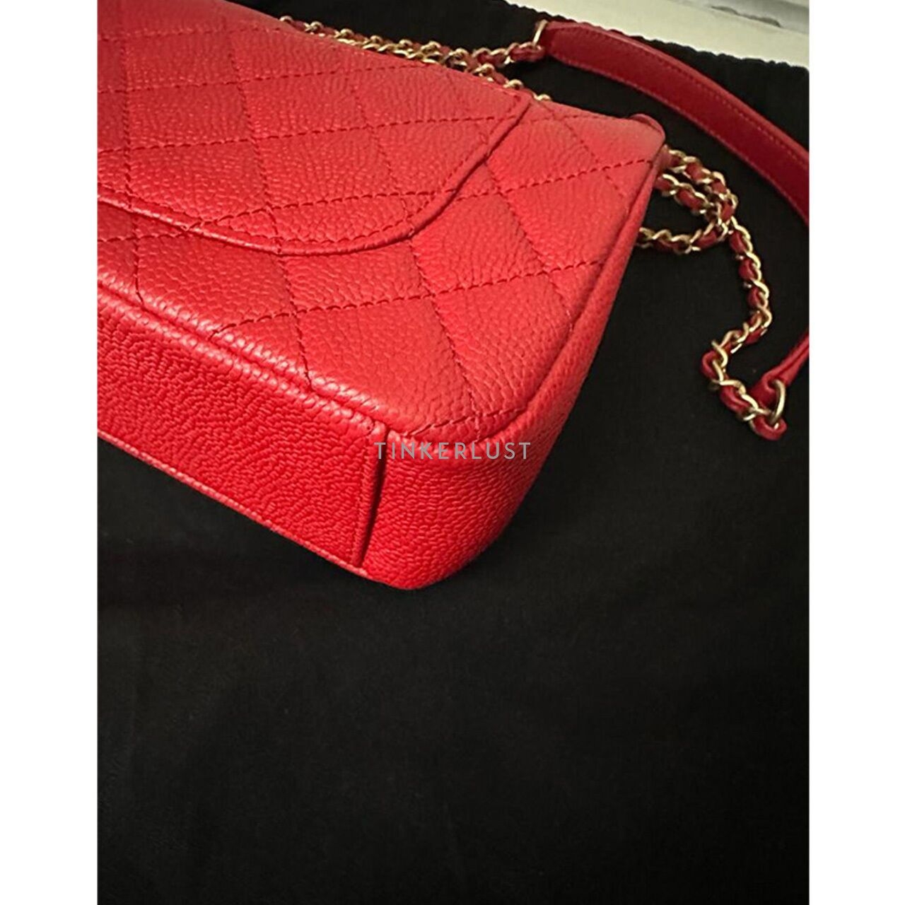 Chanel Filigree Small Red Quilted Caviar #22 GHW Sling Bag