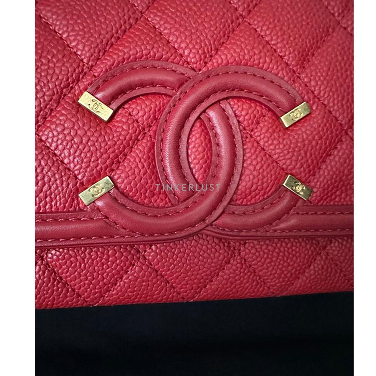 Chanel Filigree Small Red Quilted Caviar #22 GHW Sling Bag