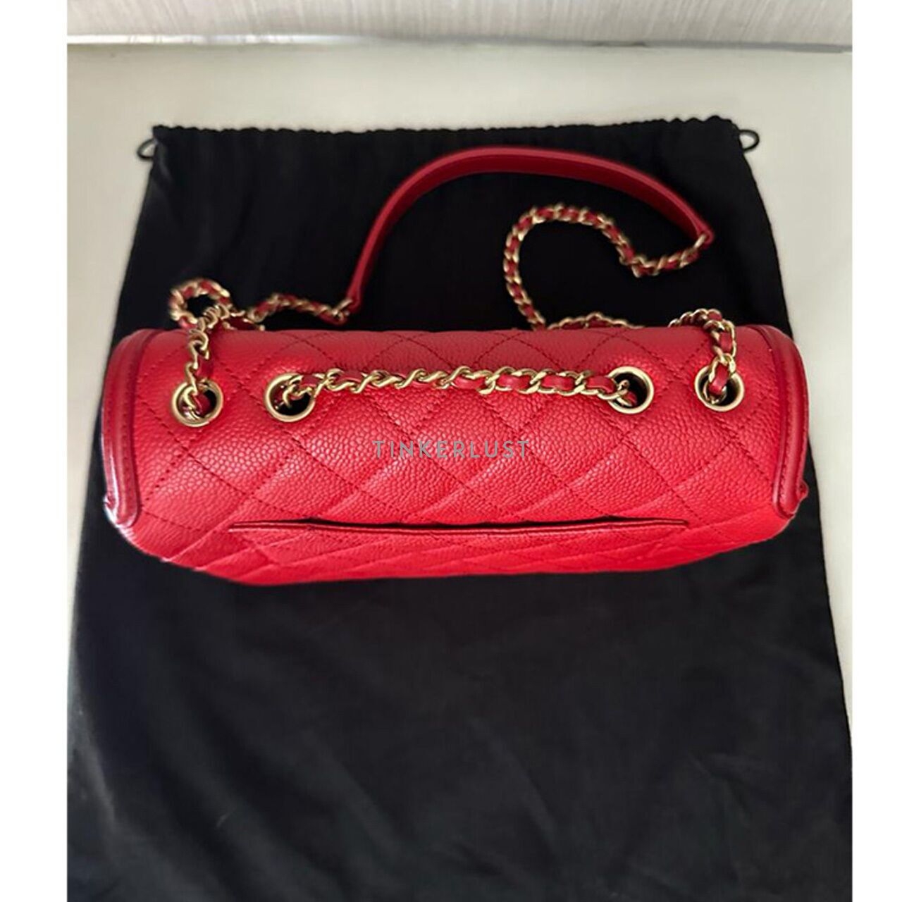 Chanel Filigree Small Red Quilted Caviar #22 GHW Sling Bag