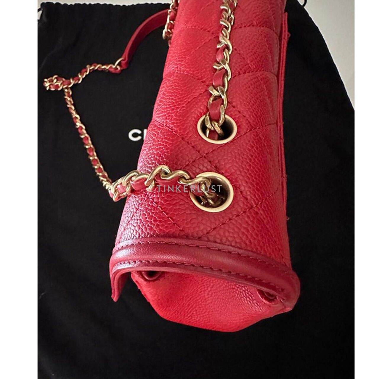 Chanel Filigree Small Red Quilted Caviar #22 GHW Sling Bag