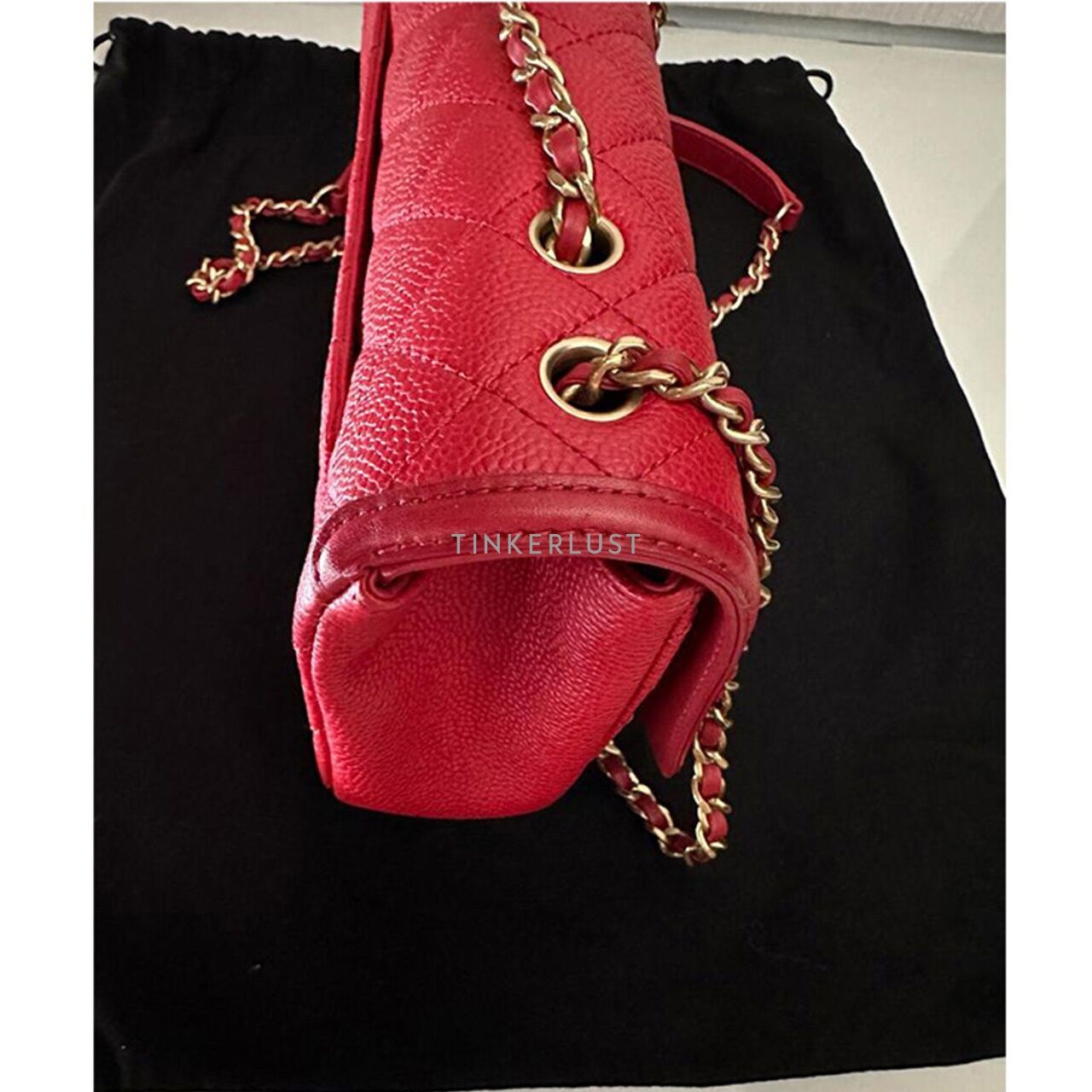 Chanel Filigree Small Red Quilted Caviar #22 GHW Sling Bag