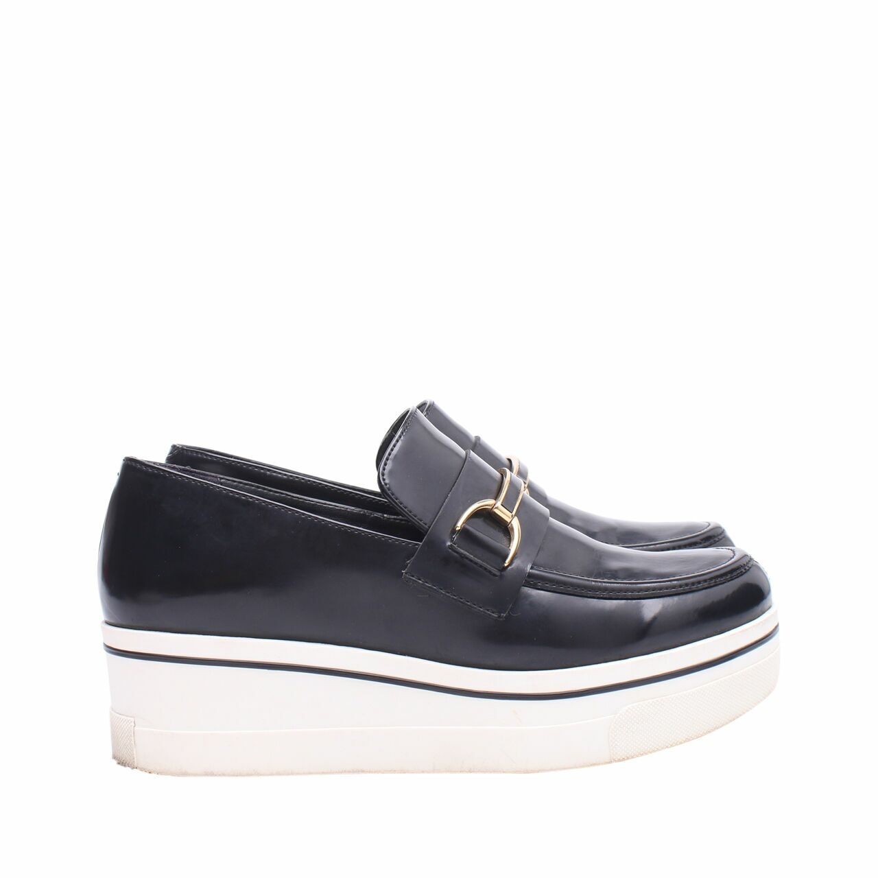 Stella McCartney Black & White Binx Patent Leather Loafers Platforms Sneakers