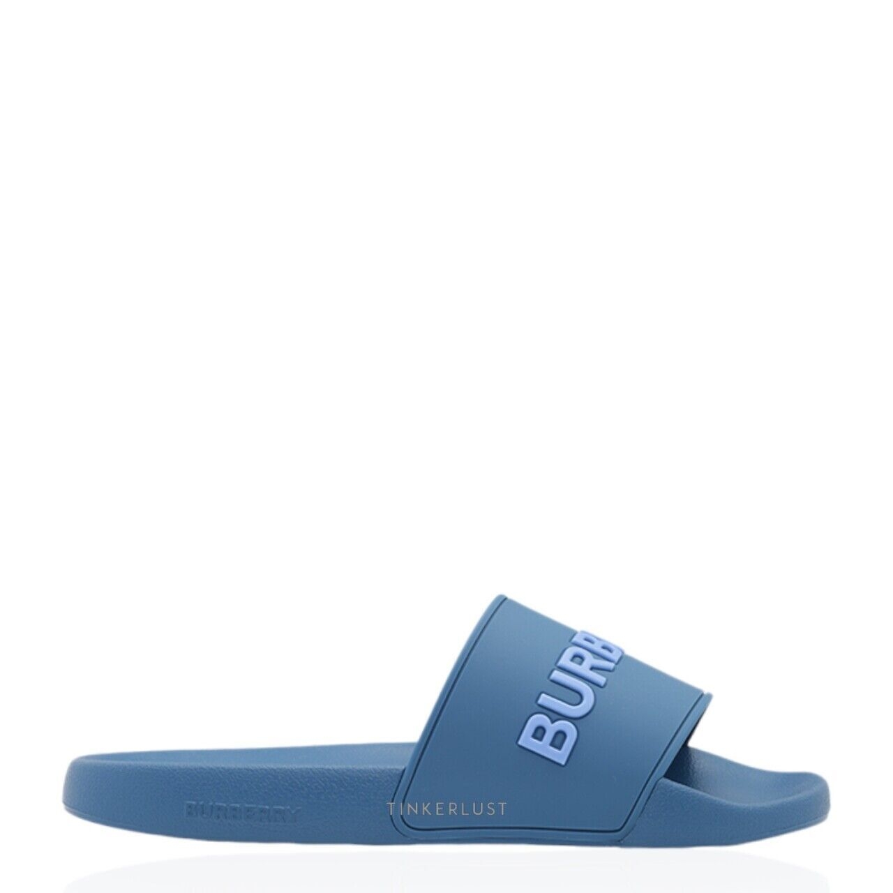 Burberry Men Logo Embossed Slides in Dark Cerulean Blue Sandals